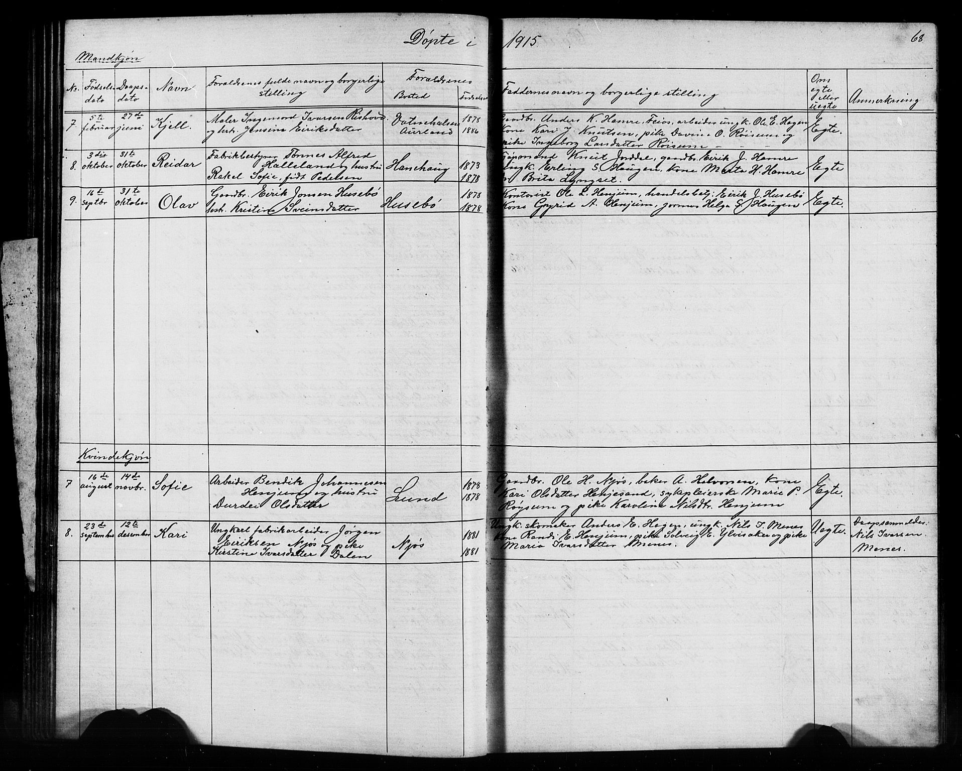 Leikanger sokneprestembete, AV/SAB-A-81001/H/Hab/Haba/L0001: Klokkerbok nr. A 1, 1873-1916, s. 68