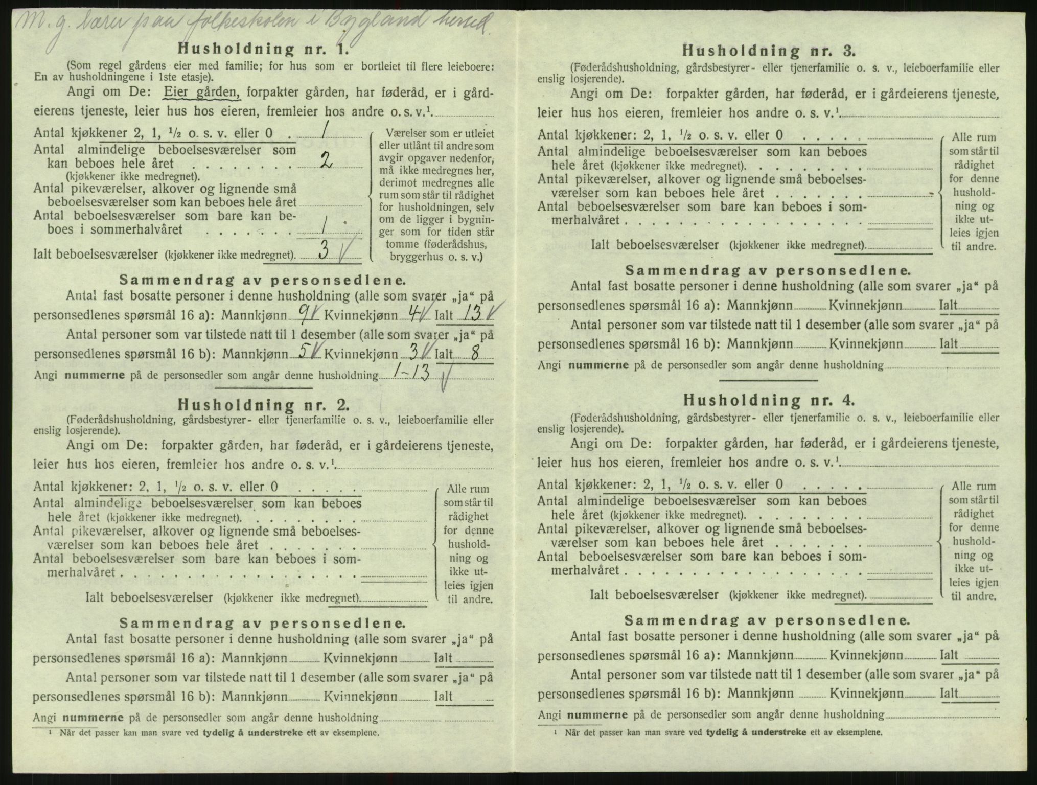 SAK, Folketelling 1920 for 0938 Bygland herred, 1920, s. 194