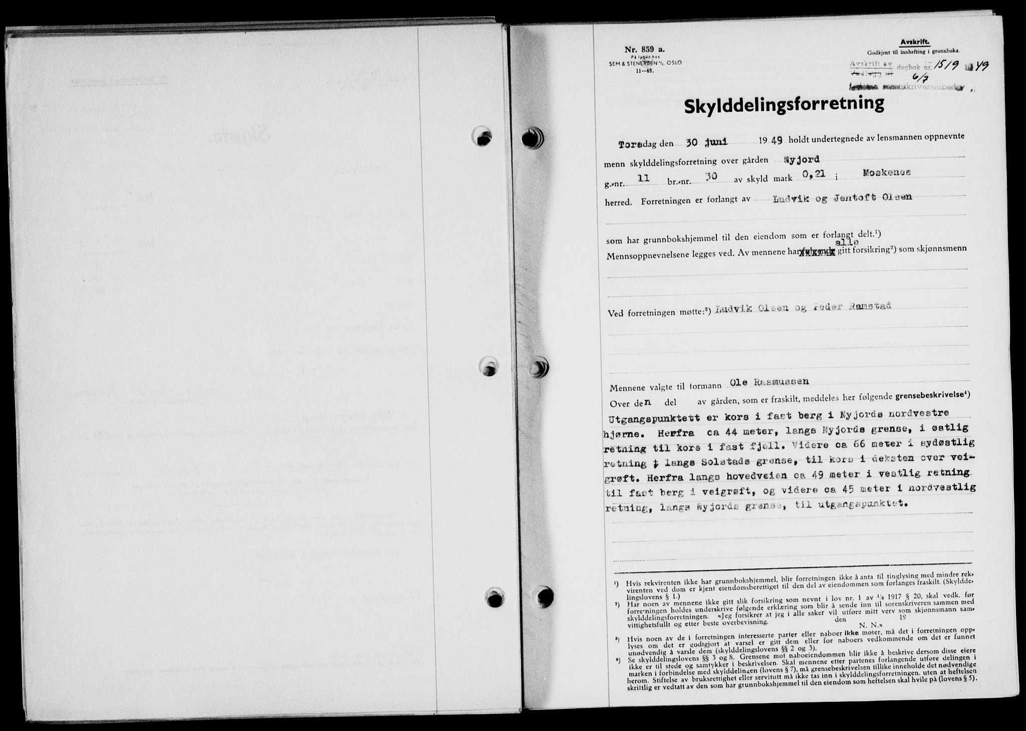 Lofoten sorenskriveri, SAT/A-0017/1/2/2C/L0021a: Pantebok nr. 21a, 1949-1949, Dagboknr: 1519/1949