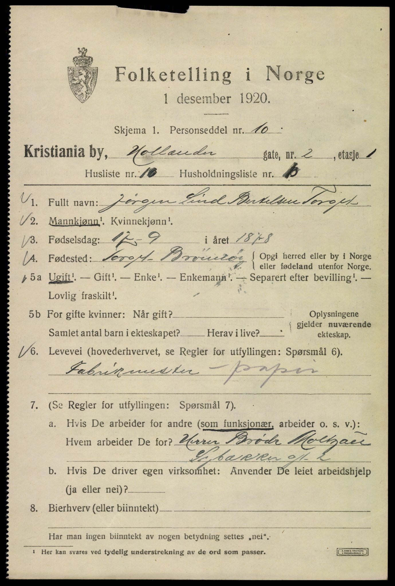 SAO, Folketelling 1920 for 0301 Kristiania kjøpstad, 1920, s. 296037