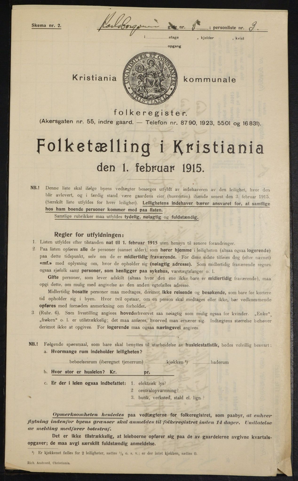 OBA, Kommunal folketelling 1.2.1915 for Kristiania, 1915, s. 48455