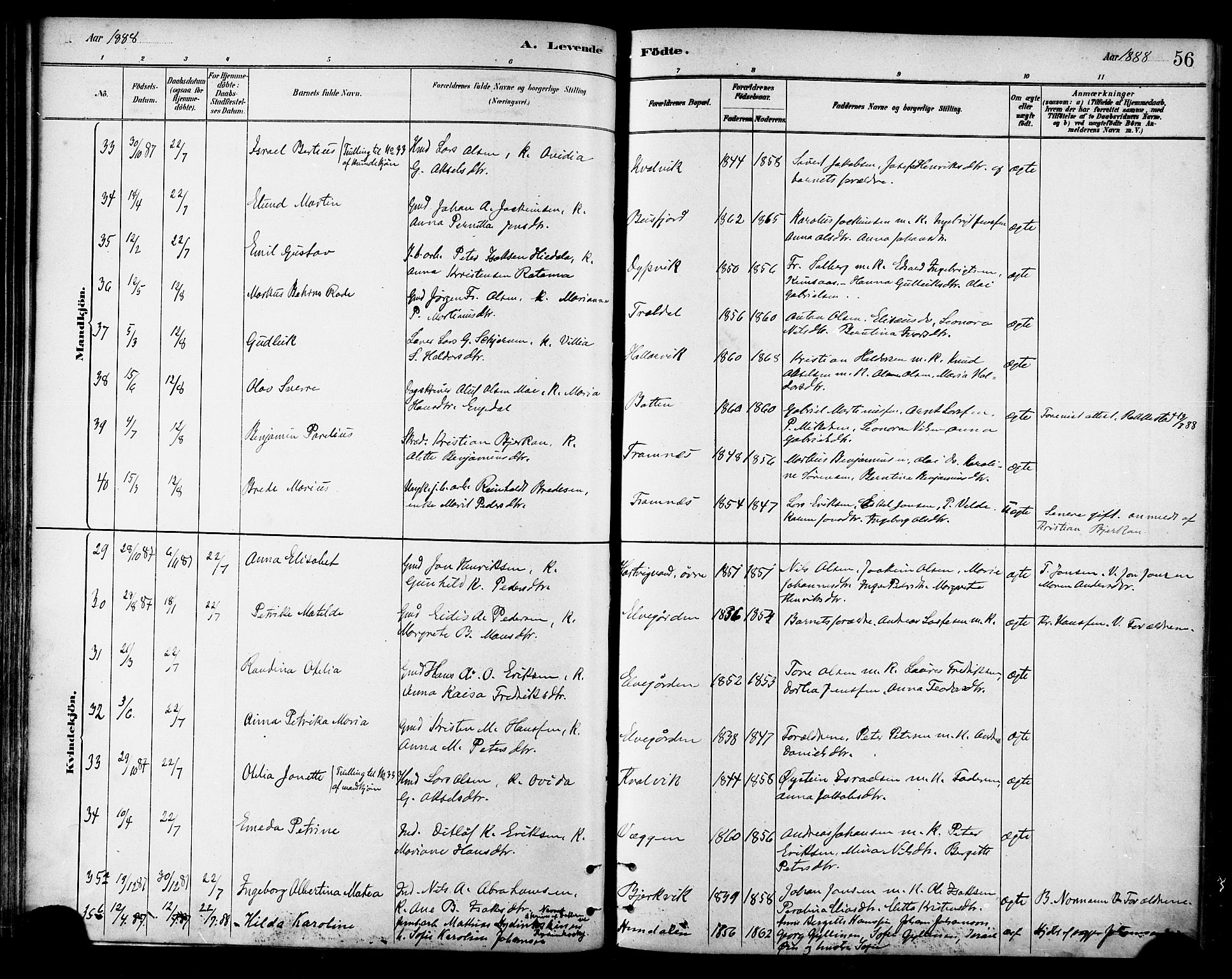 Ministerialprotokoller, klokkerbøker og fødselsregistre - Nordland, AV/SAT-A-1459/866/L0938: Ministerialbok nr. 866A01, 1879-1893, s. 56