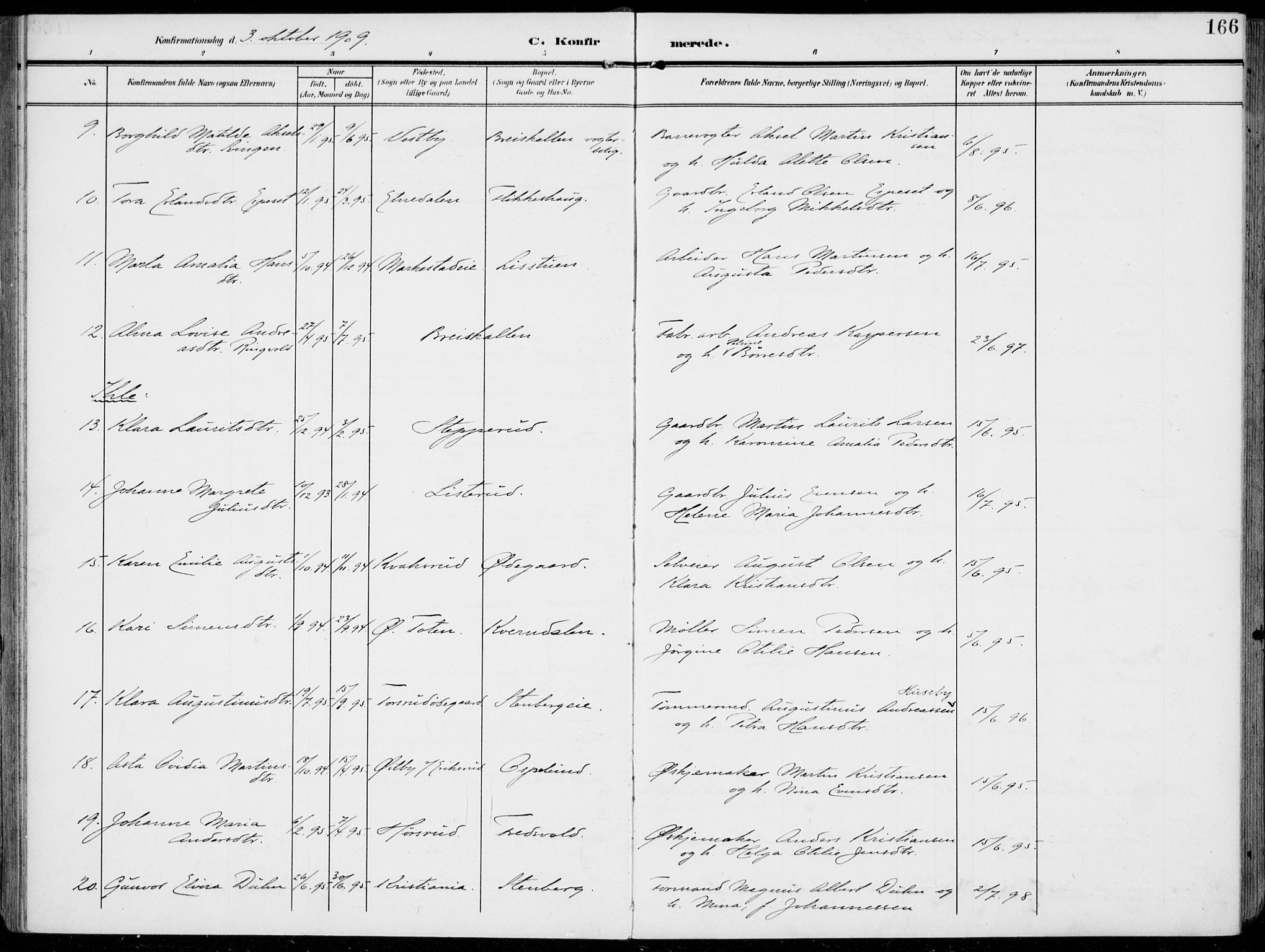 Vestre Toten prestekontor, AV/SAH-PREST-108/H/Ha/Haa/L0014: Ministerialbok nr. 14, 1907-1920, s. 166