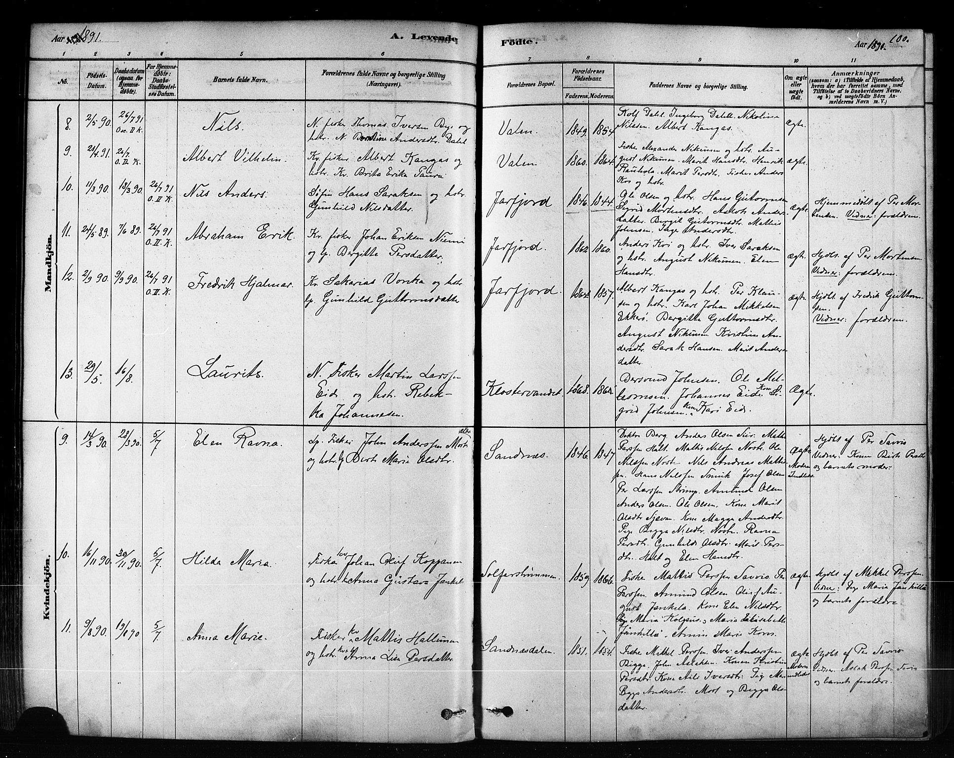 Sør-Varanger sokneprestkontor, AV/SATØ-S-1331/H/Ha/L0003kirke: Ministerialbok nr. 3, 1878-1891, s. 100