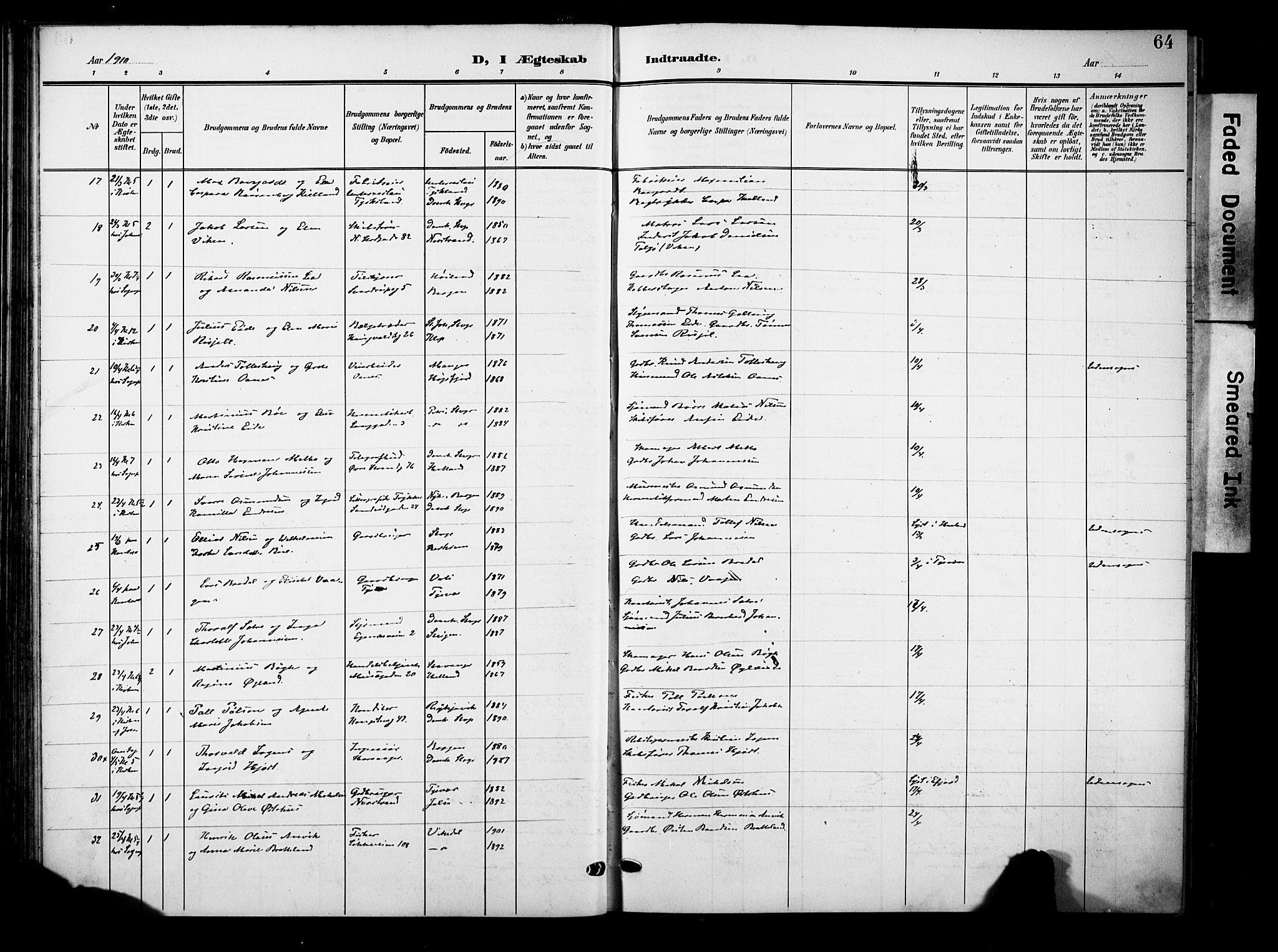 Domkirken sokneprestkontor, SAST/A-101812/001/30/30BB/L0017: Klokkerbok nr. B 17, 1902-1921, s. 64