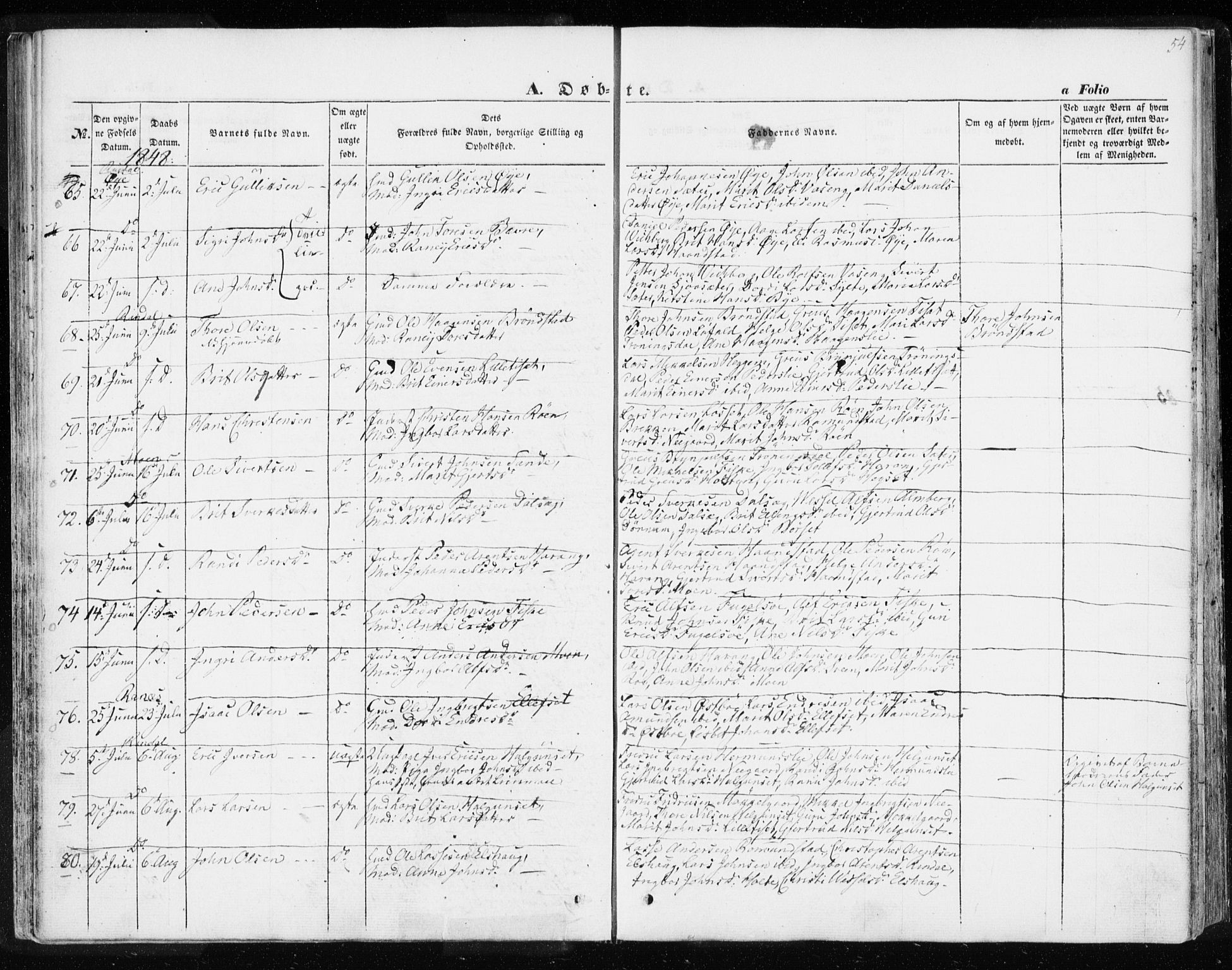 Ministerialprotokoller, klokkerbøker og fødselsregistre - Møre og Romsdal, AV/SAT-A-1454/595/L1043: Ministerialbok nr. 595A05, 1843-1851, s. 54