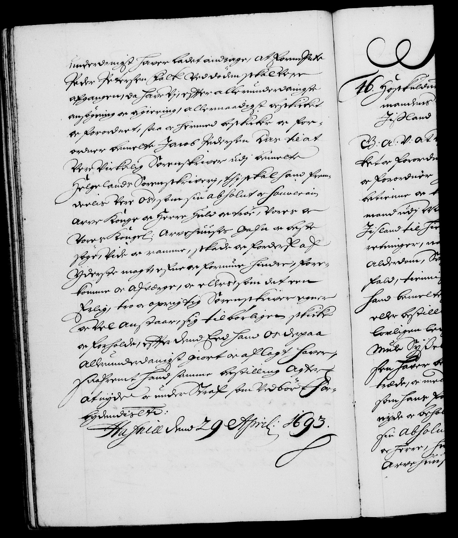 Danske Kanselli 1572-1799, RA/EA-3023/F/Fc/Fca/Fcaa/L0016: Norske registre (mikrofilm), 1692-1697, s. 90b