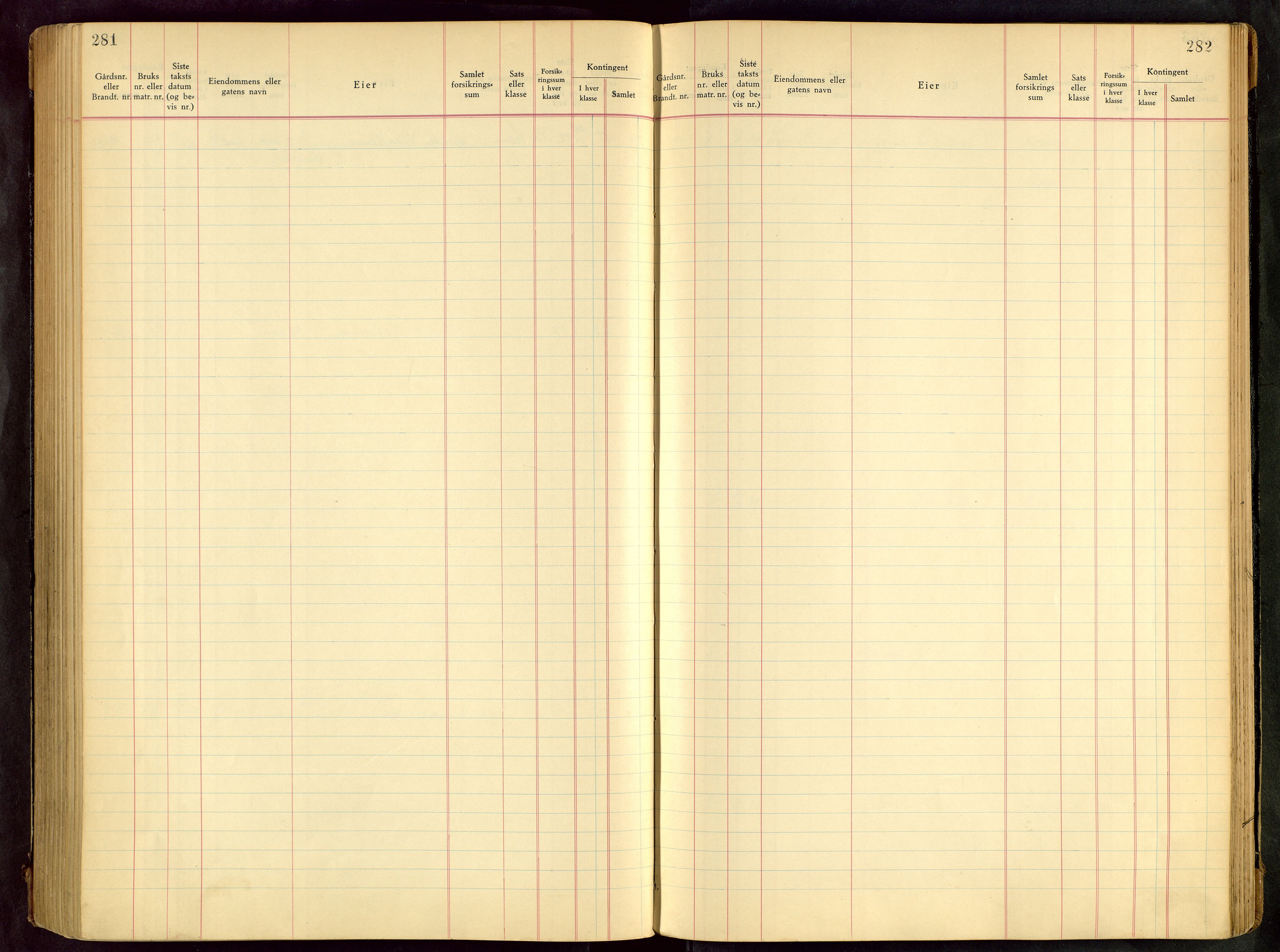 Håland lensmannskontor, SAST/A-100100/Goa/L0001: Beregningsprotokoll brannforsikring, 1932-1947, s. 281-282
