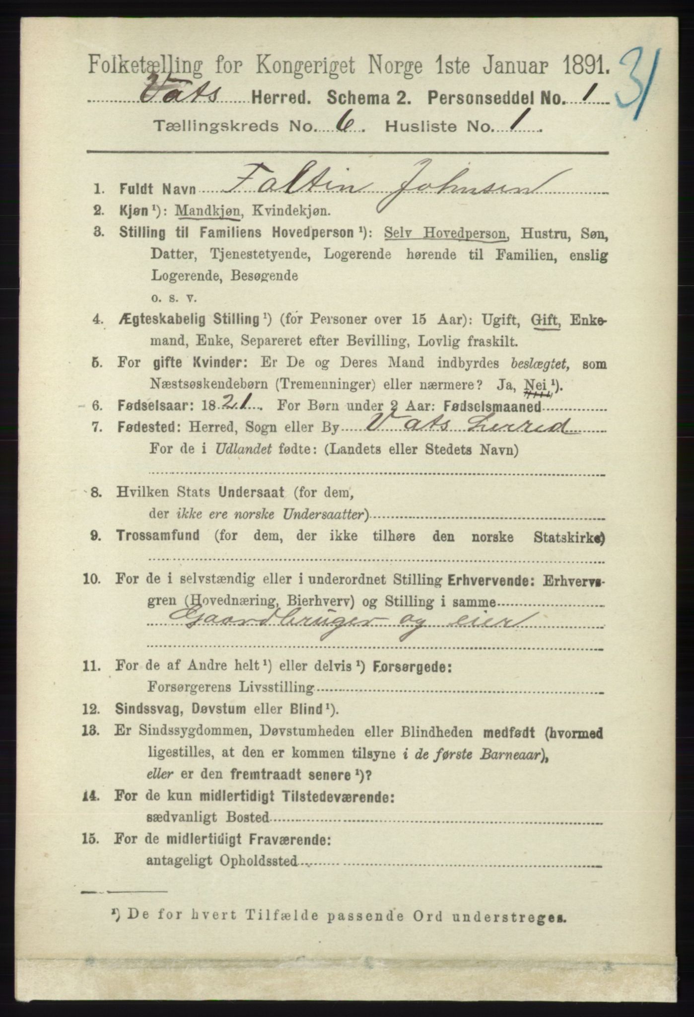 RA, Folketelling 1891 for 1155 Vats herred, 1891, s. 948