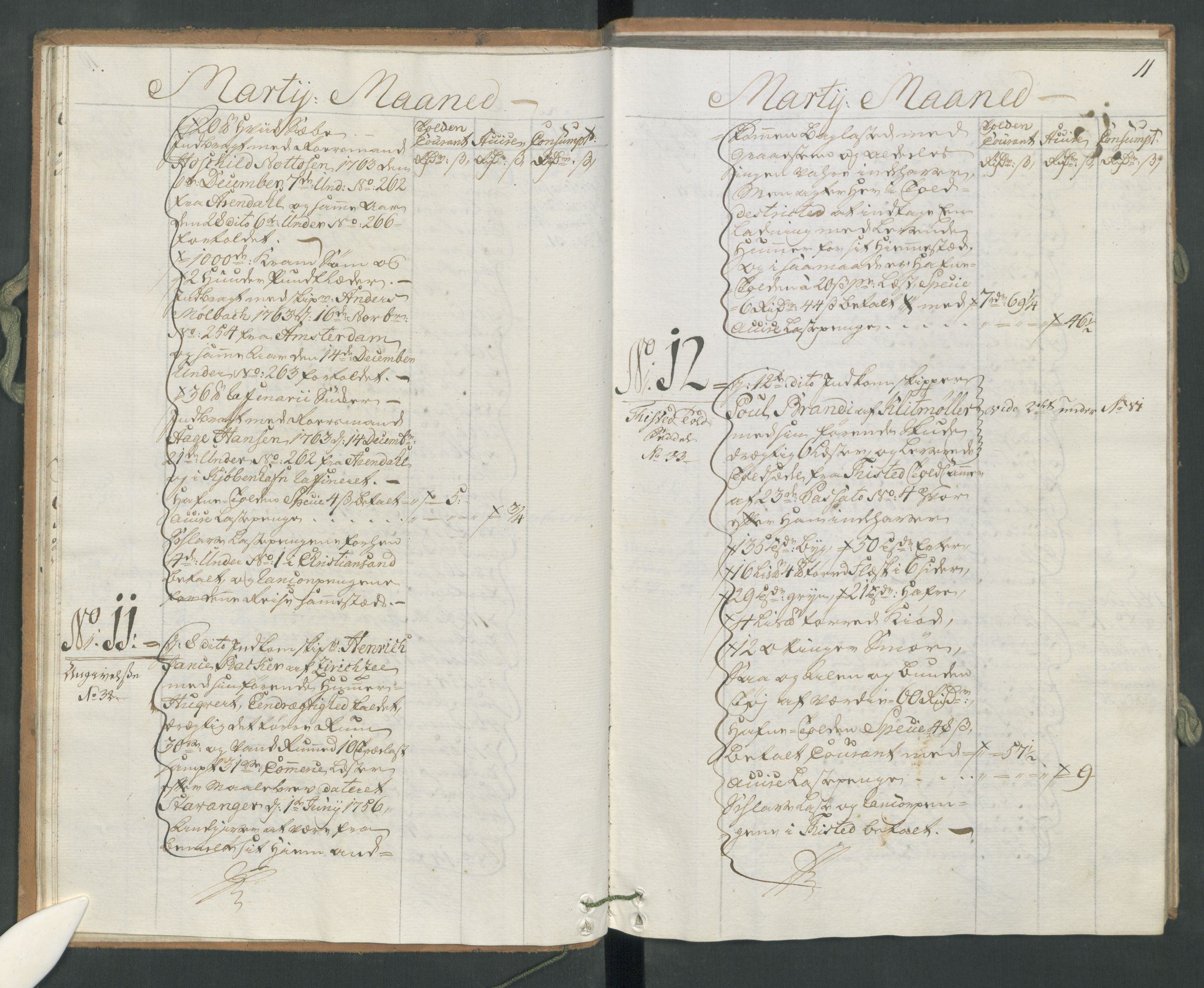 Generaltollkammeret, tollregnskaper, AV/RA-EA-5490/R17/L0025/0001: Tollregnskaper Mandal / Inngående hovedtollbok, 1764, s. 10b-11a