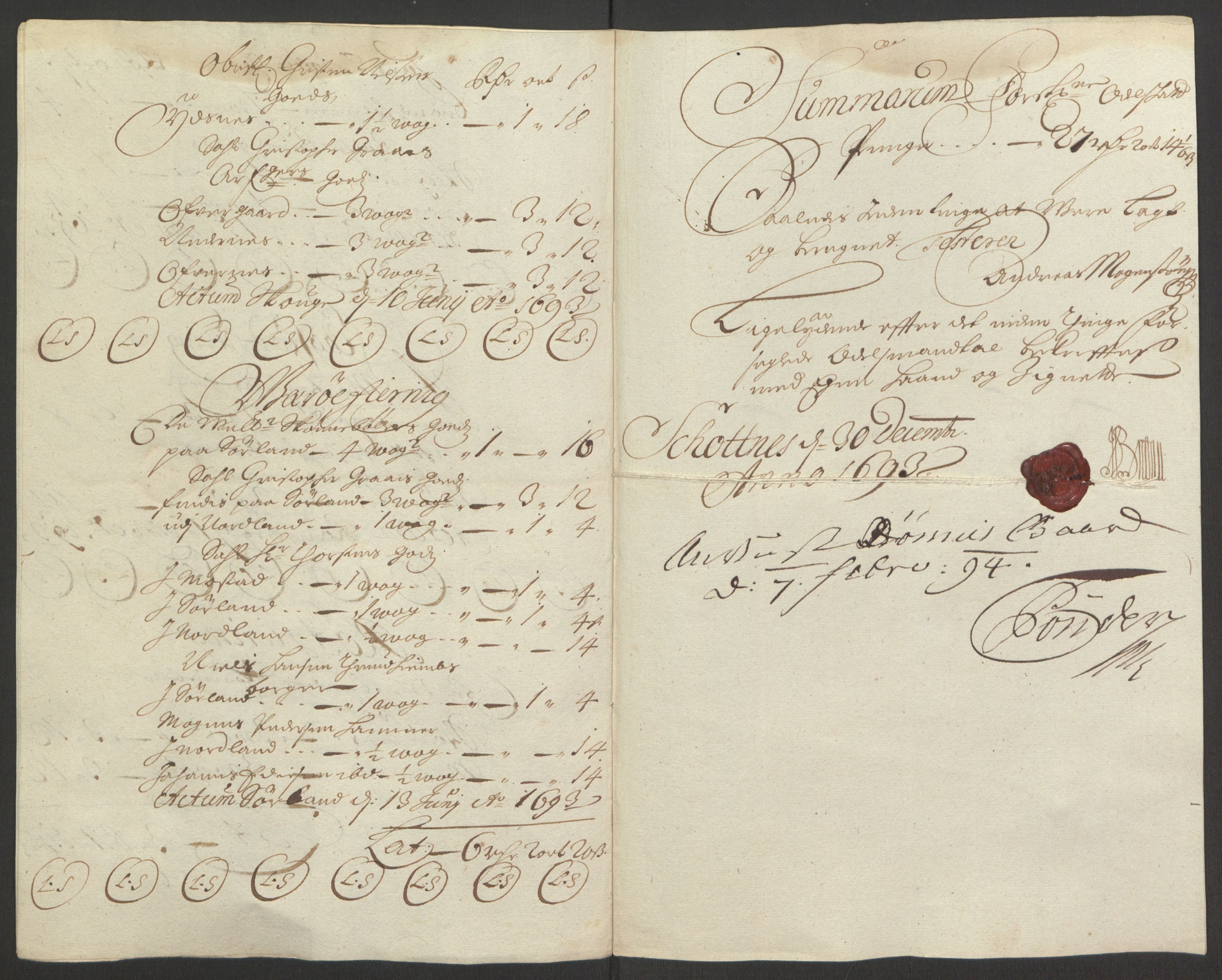 Rentekammeret inntil 1814, Reviderte regnskaper, Fogderegnskap, RA/EA-4092/R67/L4675: Fogderegnskap Vesterålen, Andenes og Lofoten, 1691-1693, s. 257