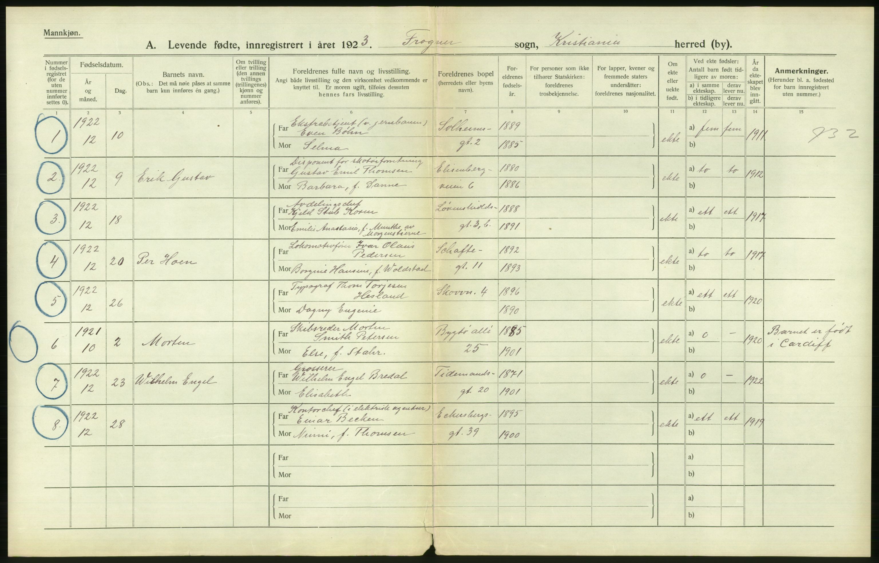 Statistisk sentralbyrå, Sosiodemografiske emner, Befolkning, RA/S-2228/D/Df/Dfc/Dfcc/L0006: Kristiania: Levendefødte menn og kvinner., 1923, s. 618