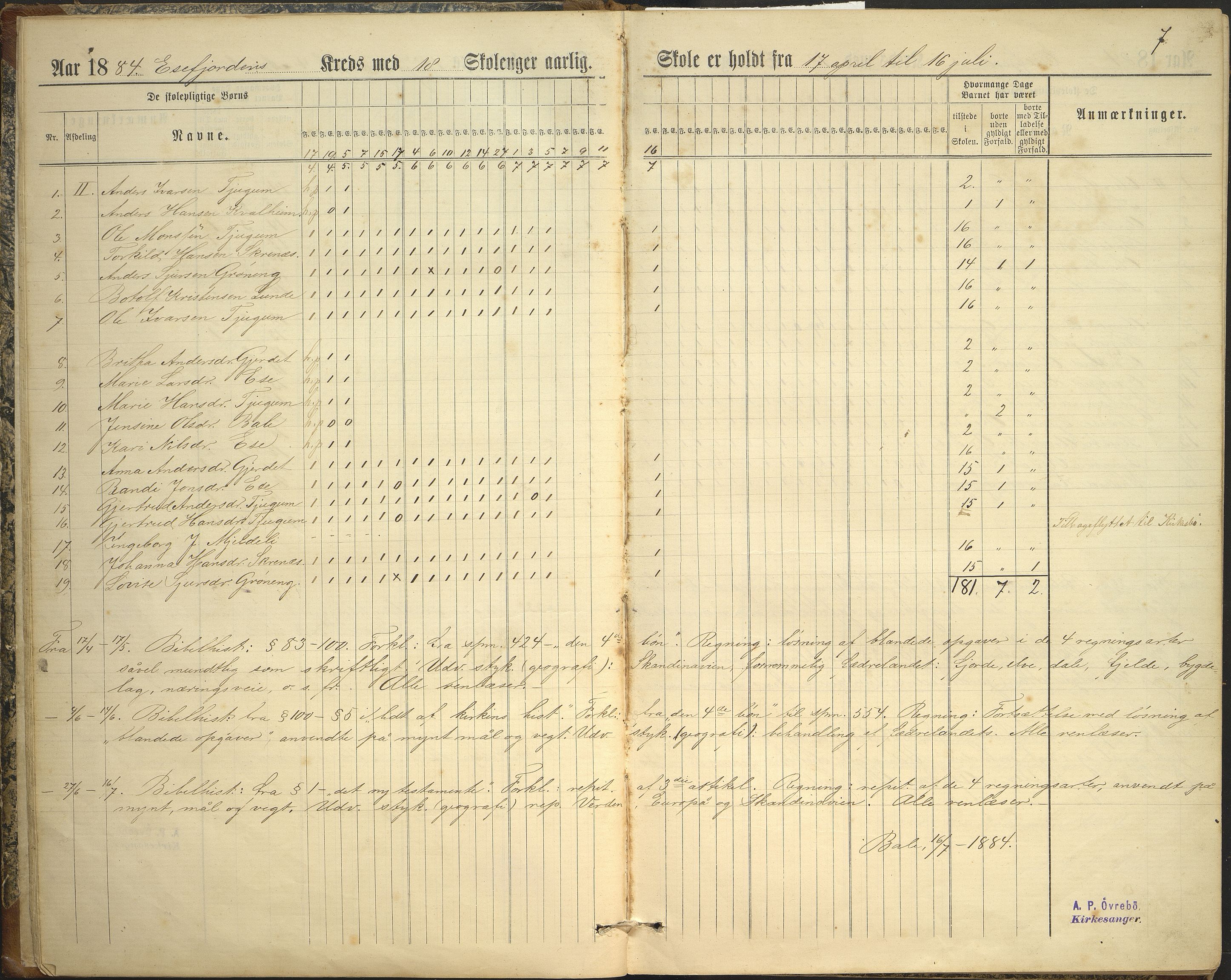 Balestrand kommune. Grøneng skule/Esefjorden skulekrins, VLFK/K-14180.520.07/543/L0001: dagbok for Esefjorden skulekrins, 1882-1905, s. 7