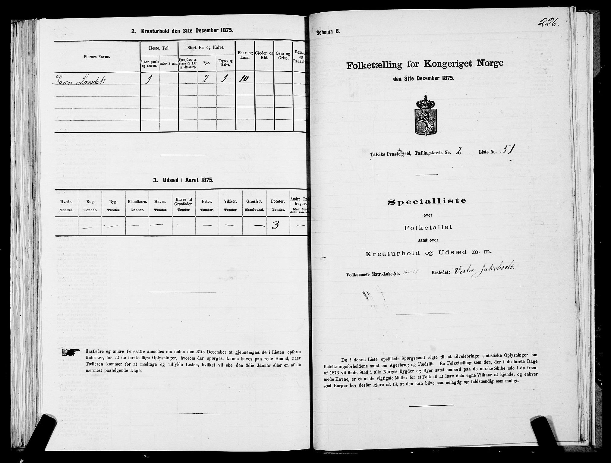 SATØ, Folketelling 1875 for 2013P Talvik prestegjeld, 1875, s. 1226