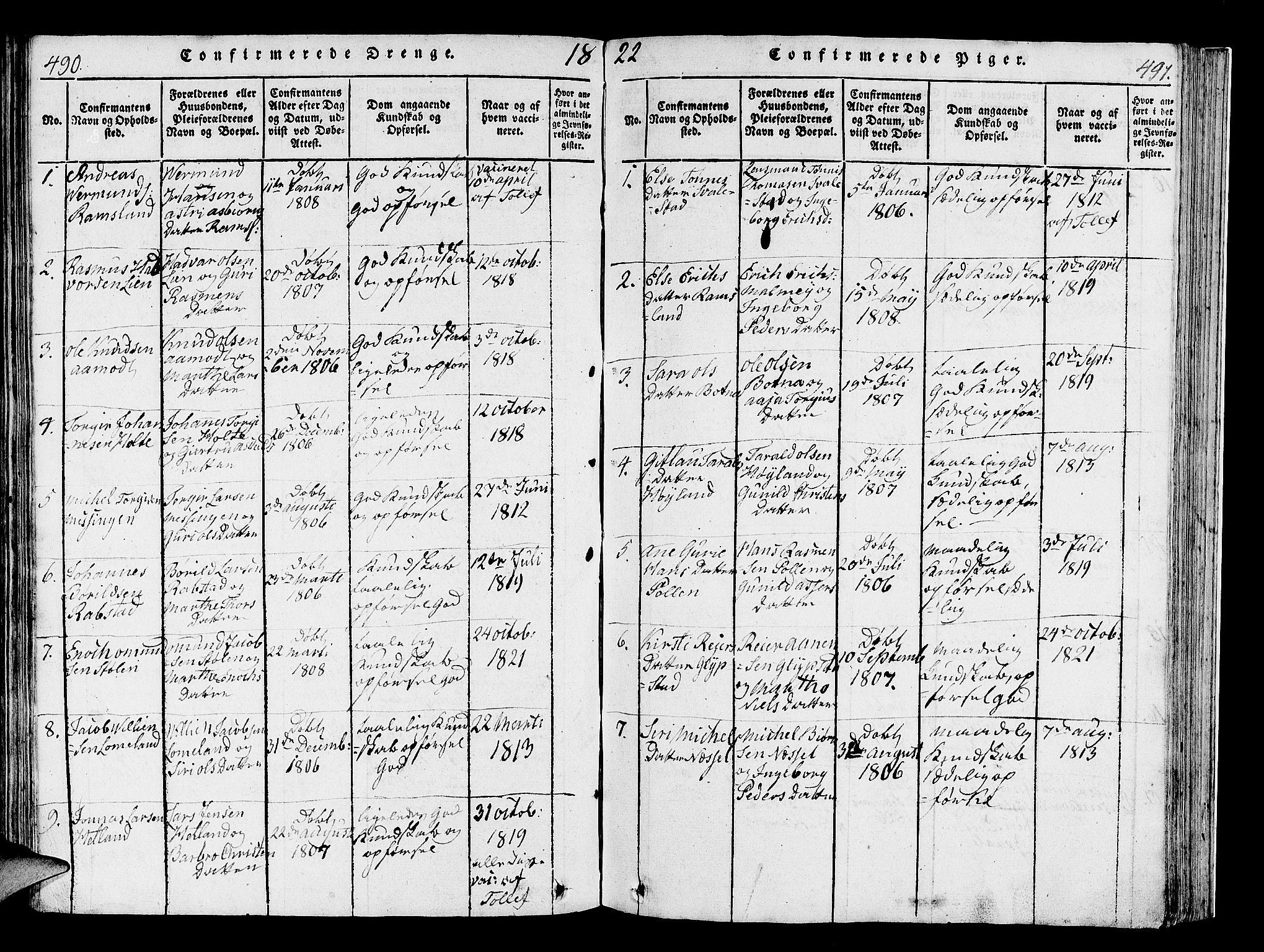 Helleland sokneprestkontor, SAST/A-101810: Ministerialbok nr. A 4, 1815-1834, s. 490-491