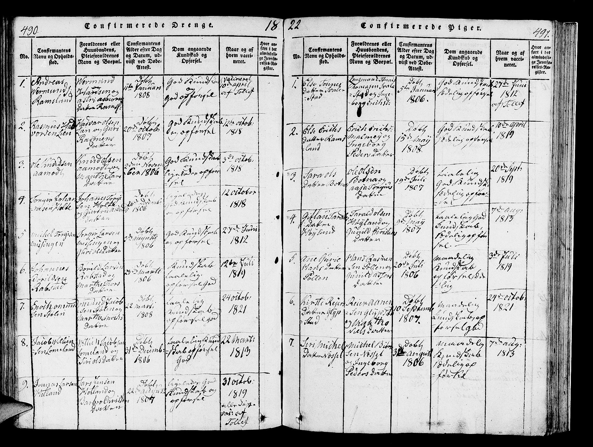 Helleland sokneprestkontor, AV/SAST-A-101810: Ministerialbok nr. A 4, 1815-1834, s. 490-491