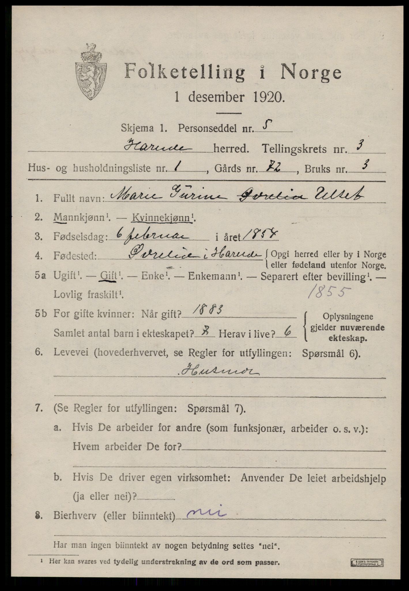 SAT, Folketelling 1920 for 1517 Hareid herred, 1920, s. 1395