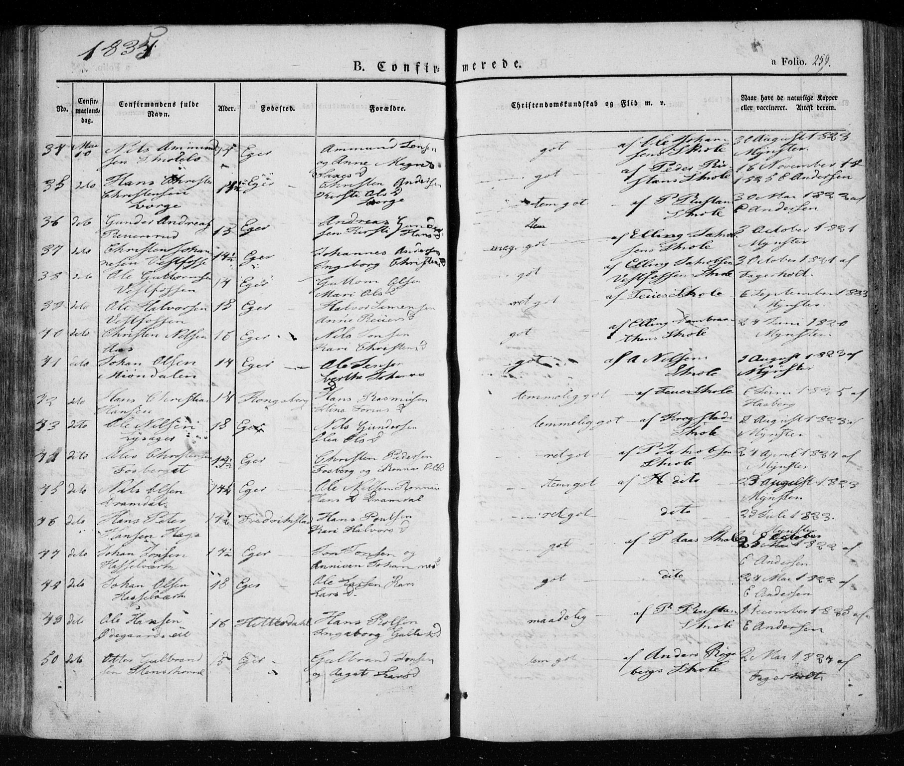 Eiker kirkebøker, AV/SAKO-A-4/F/Fa/L0013a: Ministerialbok nr. I 13A, 1832-1845, s. 259