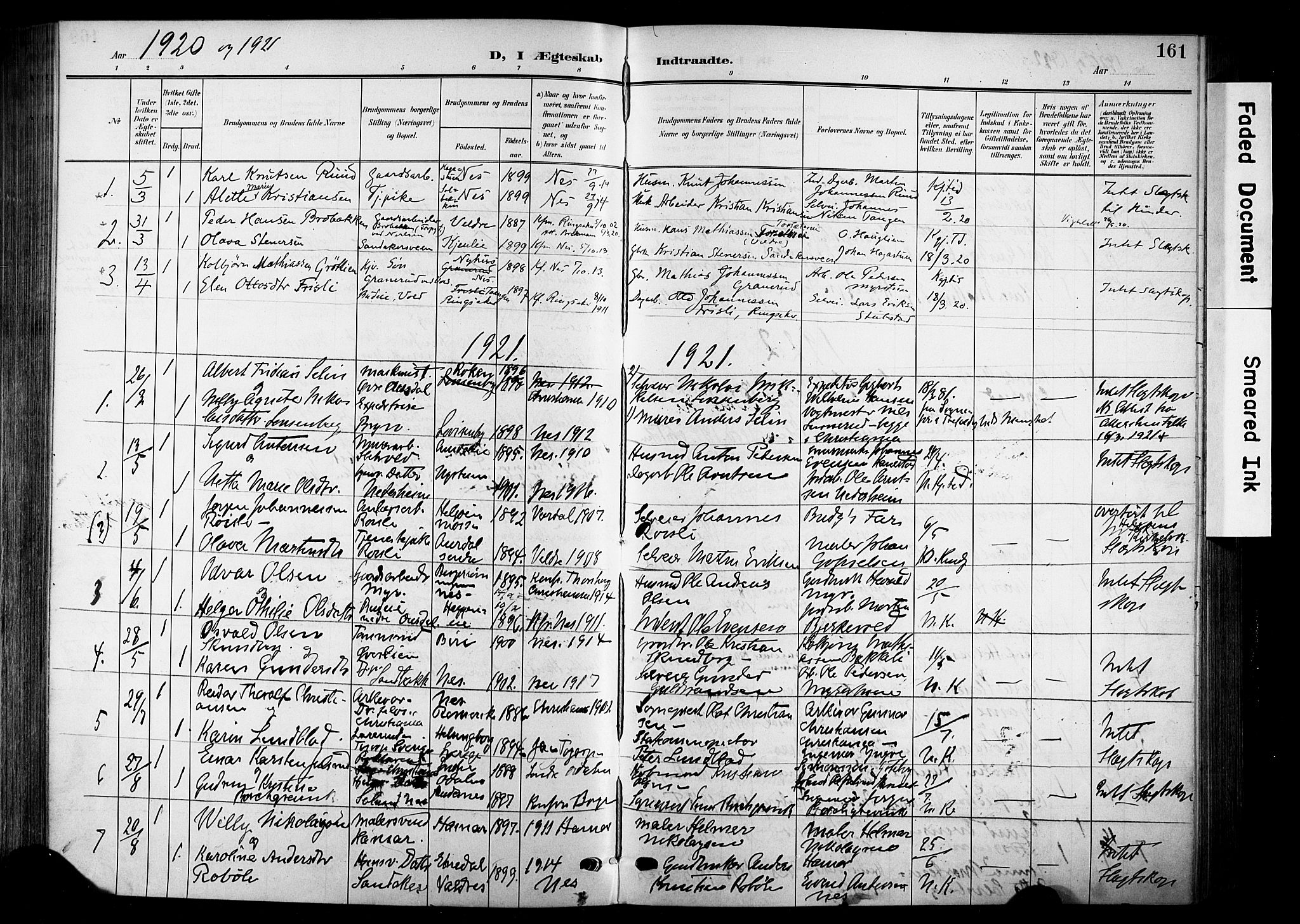 Nes prestekontor, Hedmark, AV/SAH-PREST-020/K/Ka/L0014: Ministerialbok nr. 14, 1906-1929, s. 161