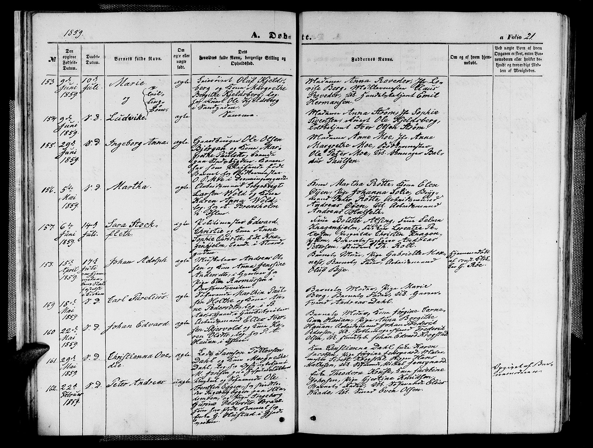 Ministerialprotokoller, klokkerbøker og fødselsregistre - Sør-Trøndelag, SAT/A-1456/602/L0139: Klokkerbok nr. 602C07, 1859-1864, s. 21