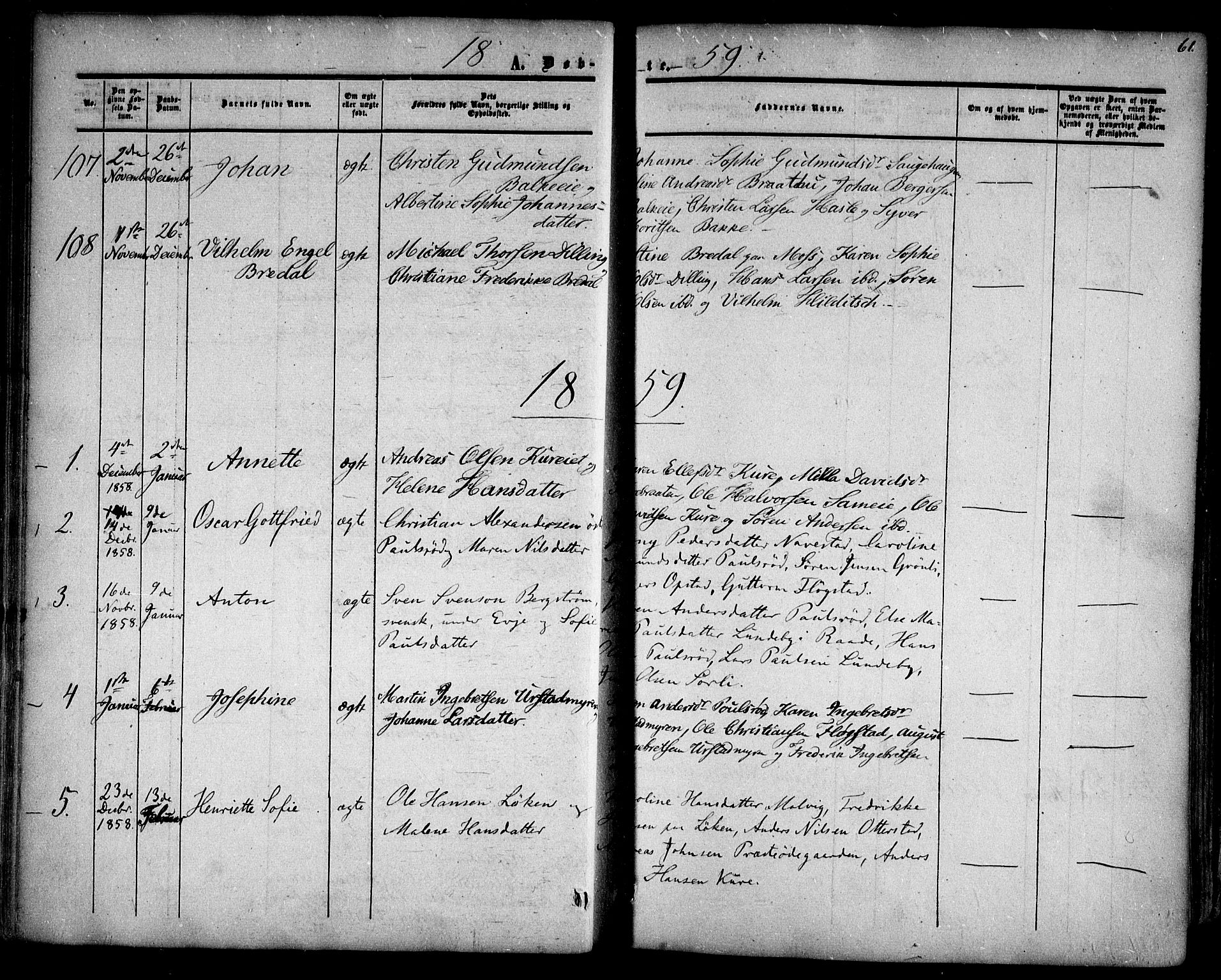 Rygge prestekontor Kirkebøker, AV/SAO-A-10084b/F/Fa/L0005: Ministerialbok nr. 5, 1852-1871, s. 61