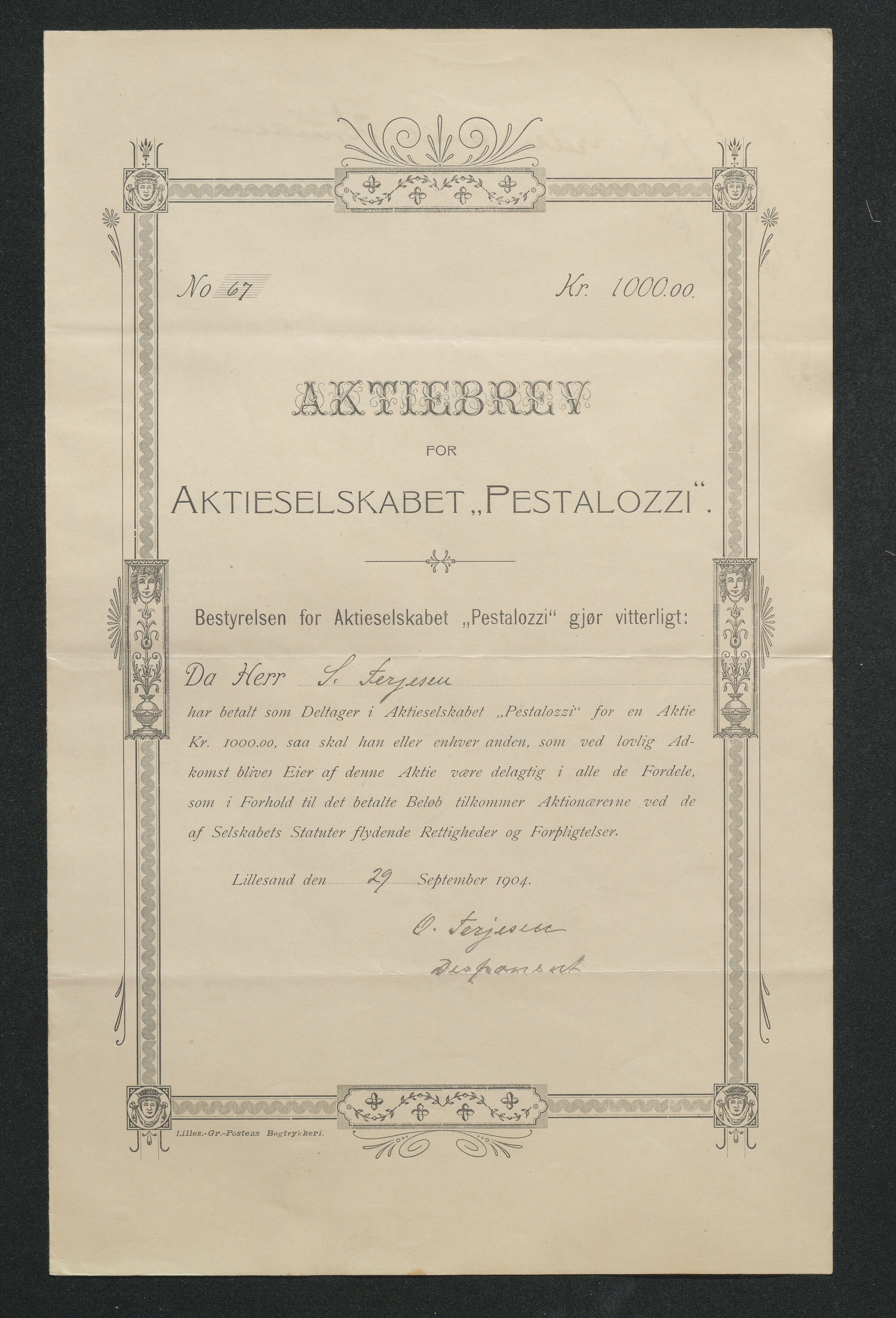 O. Terjesens rederi, AAKS/PA-2525/R/R02/L0002: Regnskapsbilag, 1899-1904