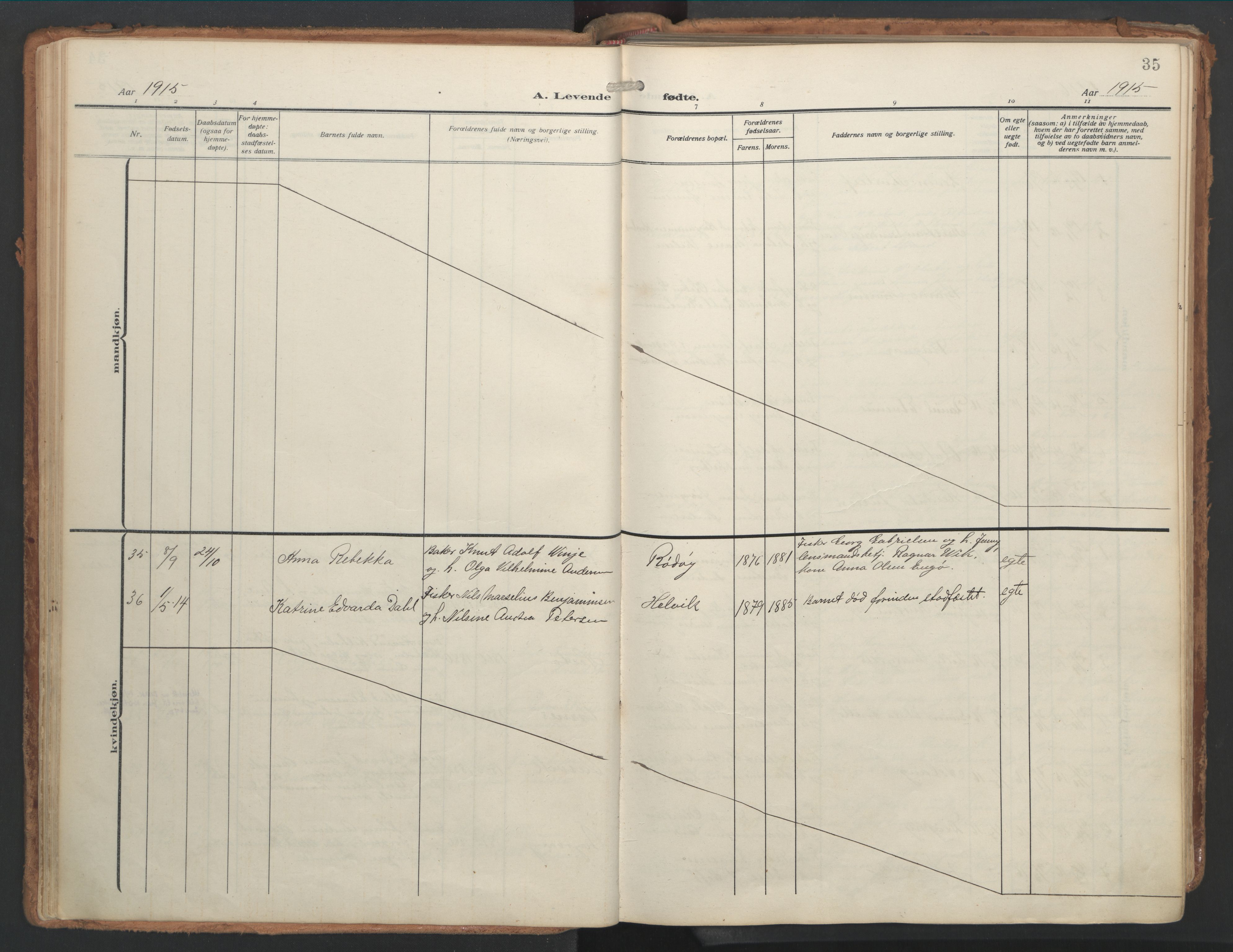 Ministerialprotokoller, klokkerbøker og fødselsregistre - Nordland, AV/SAT-A-1459/841/L0614: Ministerialbok nr. 841A17, 1911-1925, s. 35