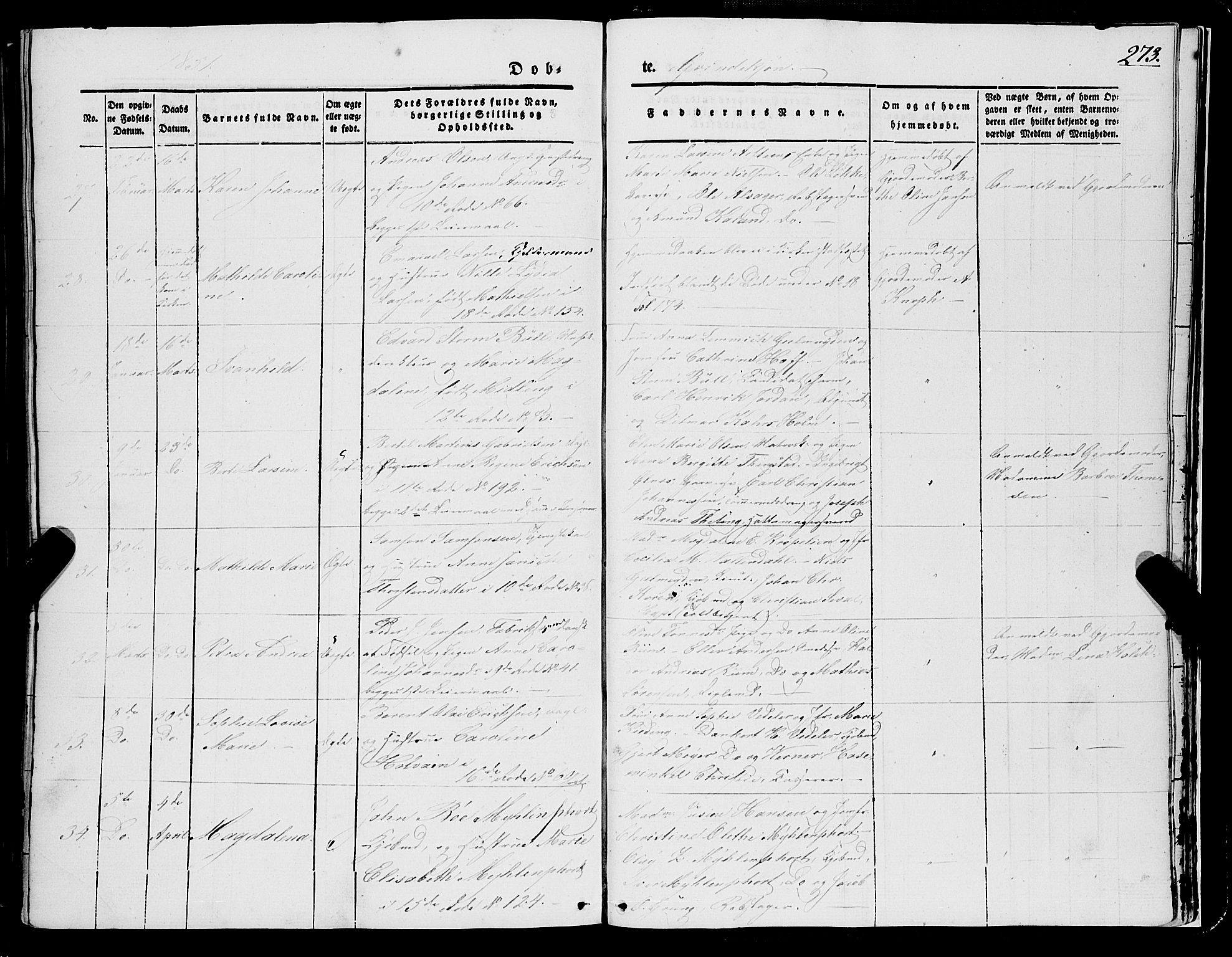 Domkirken sokneprestembete, SAB/A-74801/H/Haa/L0019: Ministerialbok nr. B 2, 1841-1851, s. 273