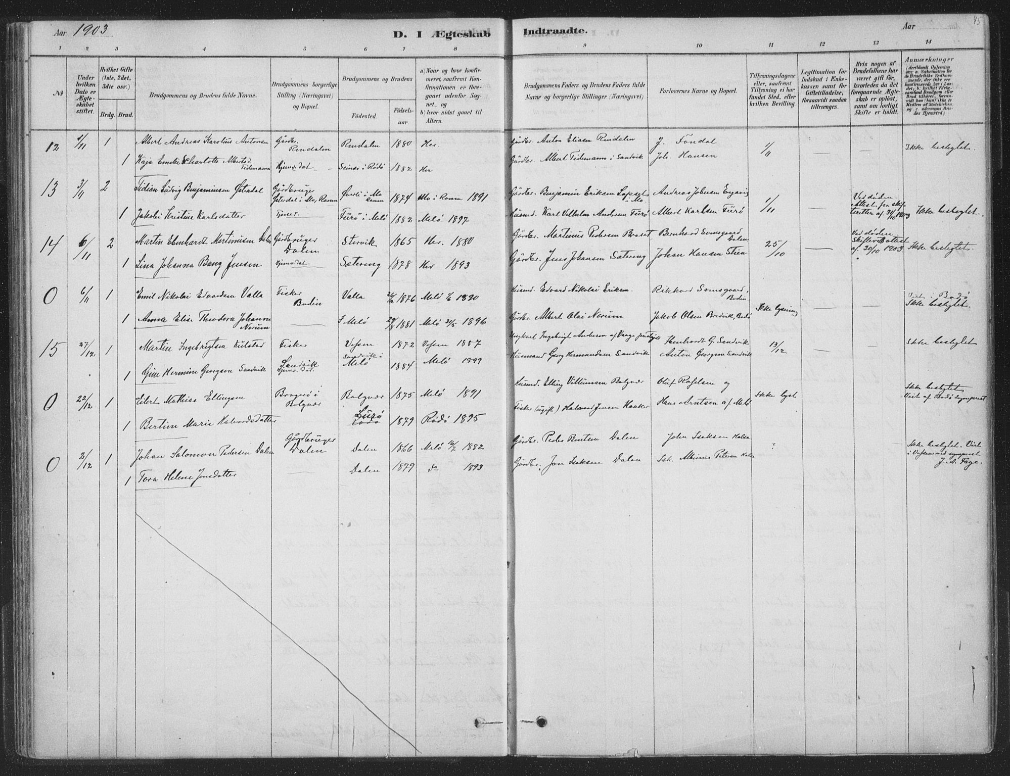 Ministerialprotokoller, klokkerbøker og fødselsregistre - Nordland, SAT/A-1459/843/L0627: Ministerialbok nr. 843A02, 1878-1908, s. 45