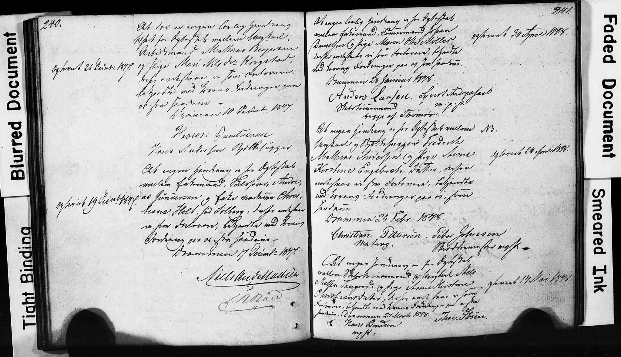 Strømsø kirkebøker, SAKO/A-246/H/Hb/L0002: Forlovererklæringer nr. 2, 1815-1857, s. 240-241