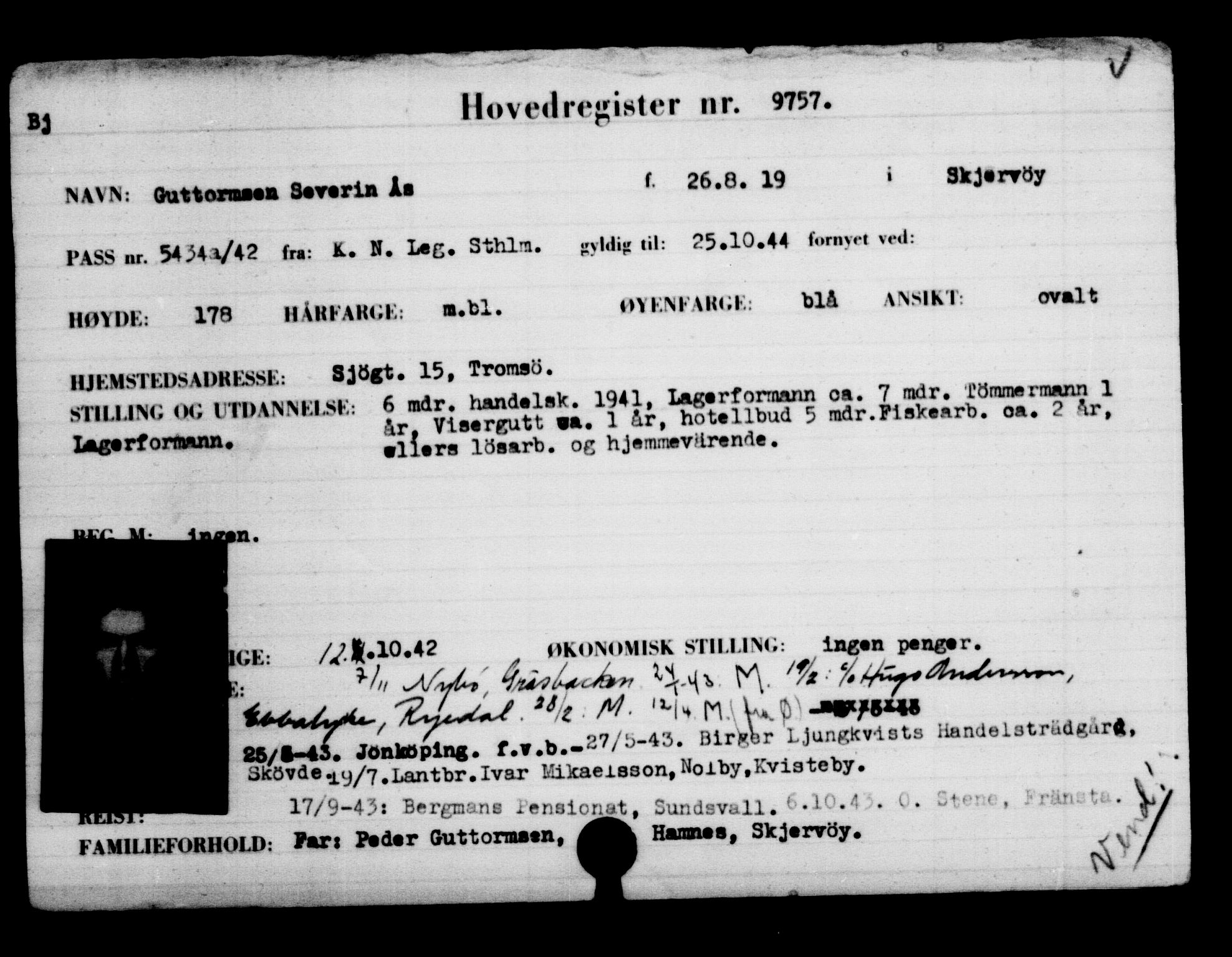 Utenriksstasjonene, Legasjonen i Stockholm, Flyktningkontoret, AV/RA-S-6753/V/Va/L0006: Kjesäterkartoteket, flyktninger med registreringsnr. 9400-12711, 1940-1945, s. 402