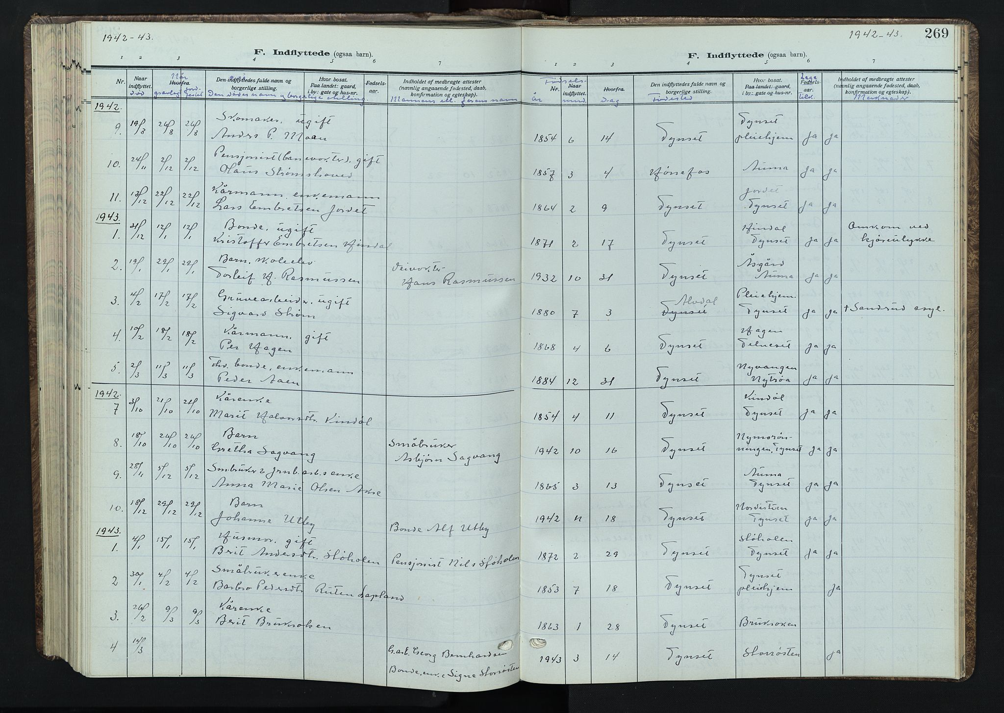 Tynset prestekontor, SAH/PREST-058/H/Ha/Hab/L0012: Klokkerbok nr. 12, 1930-1944, s. 269