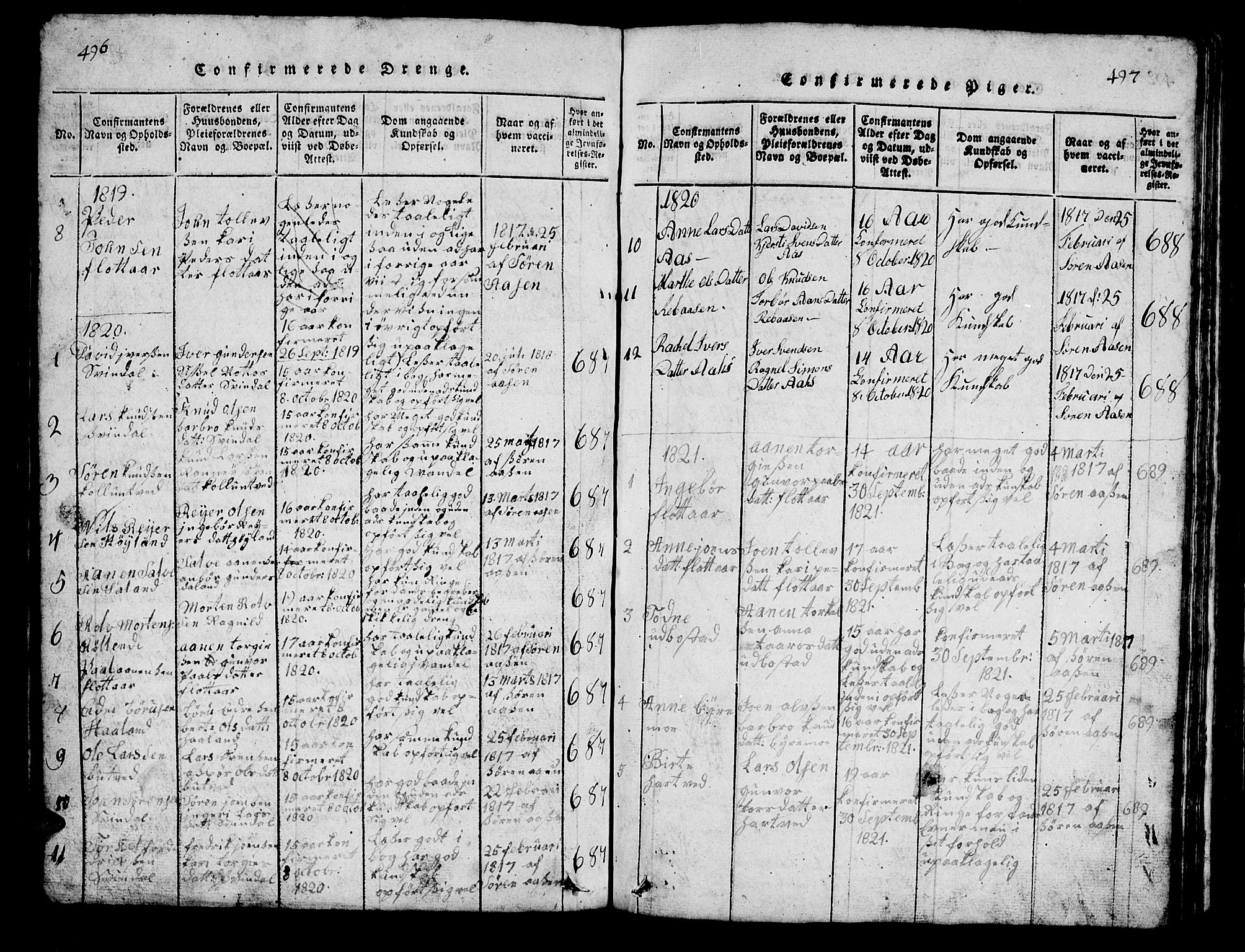 Bjelland sokneprestkontor, AV/SAK-1111-0005/F/Fb/Fbc/L0001: Klokkerbok nr. B 1, 1815-1870, s. 496-497