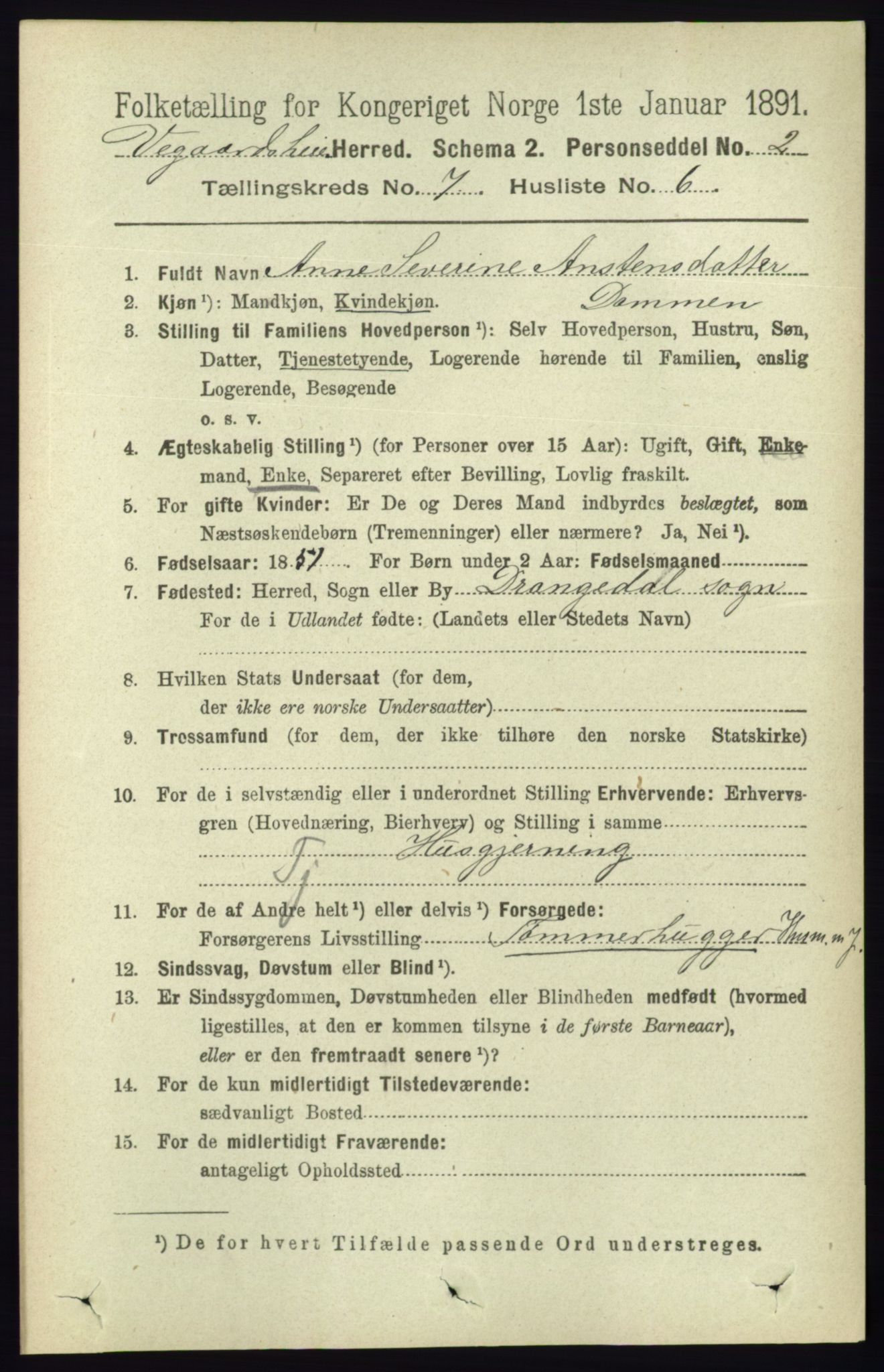RA, Folketelling 1891 for 0912 Vegårshei herred, 1891, s. 1361