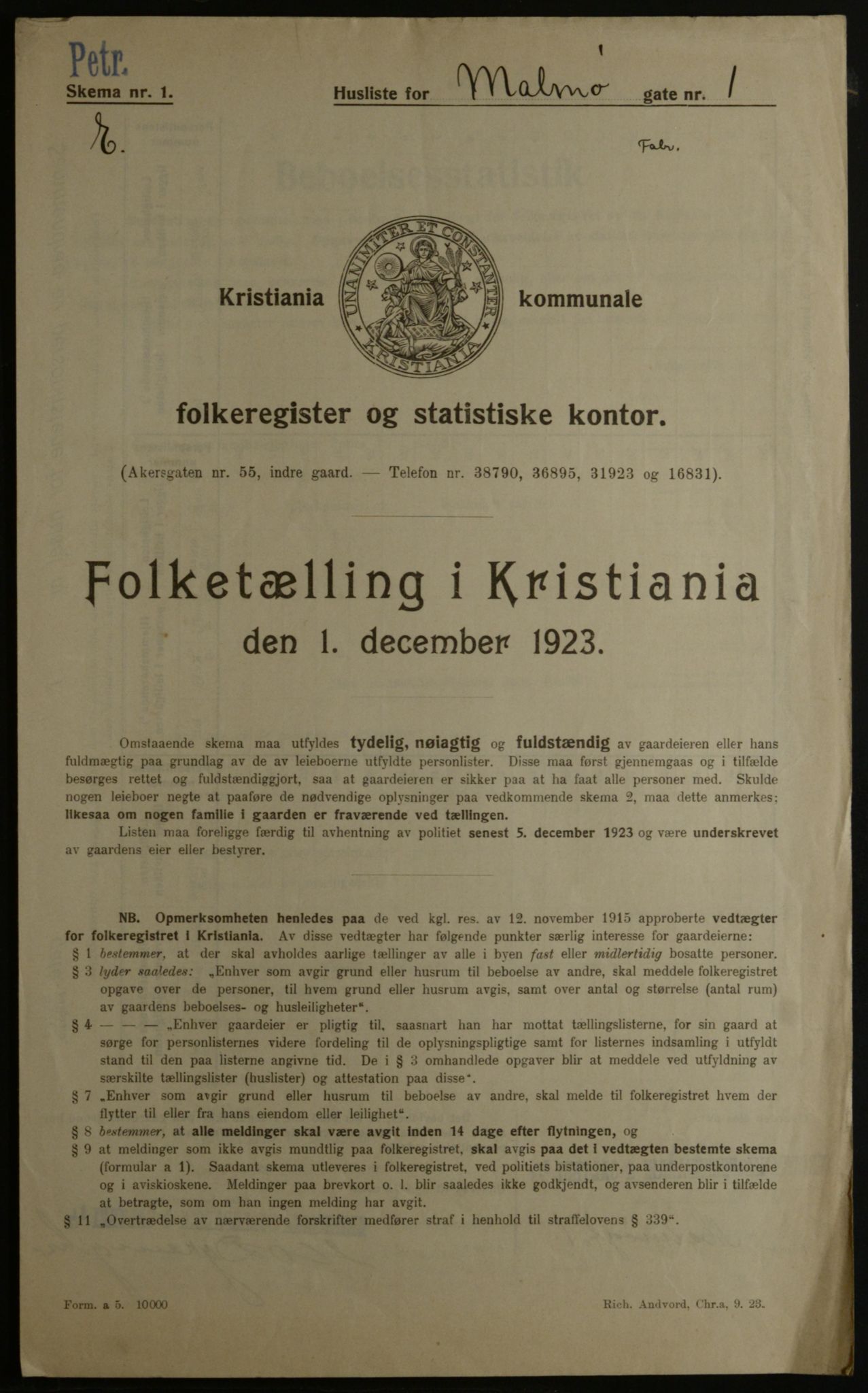 OBA, Kommunal folketelling 1.12.1923 for Kristiania, 1923, s. 66754