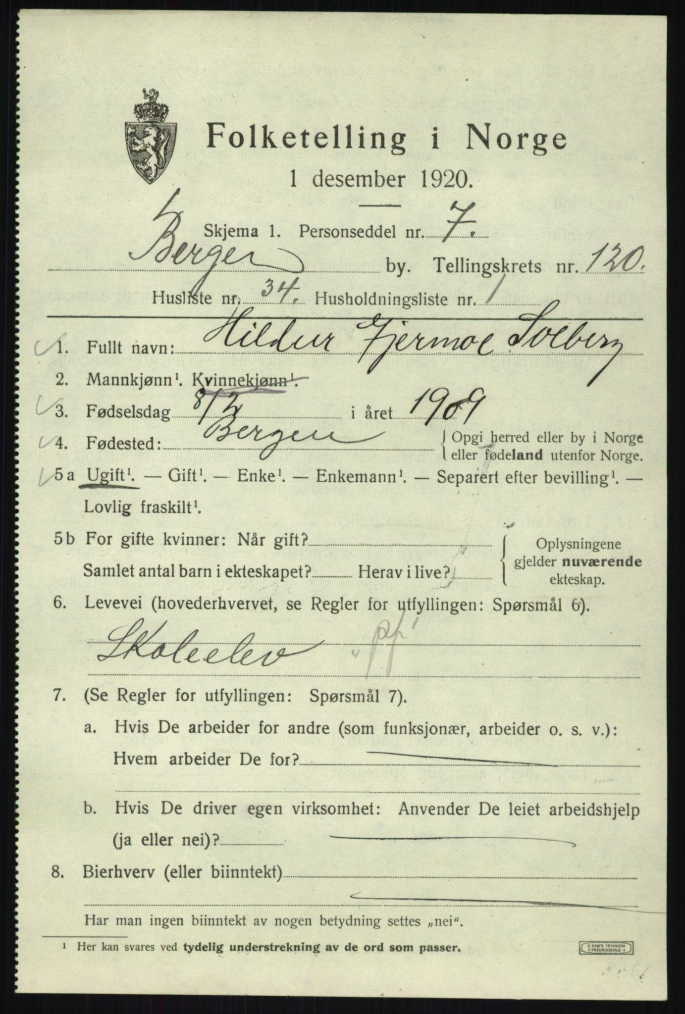 SAB, Folketelling 1920 for 1301 Bergen kjøpstad, 1920, s. 202010
