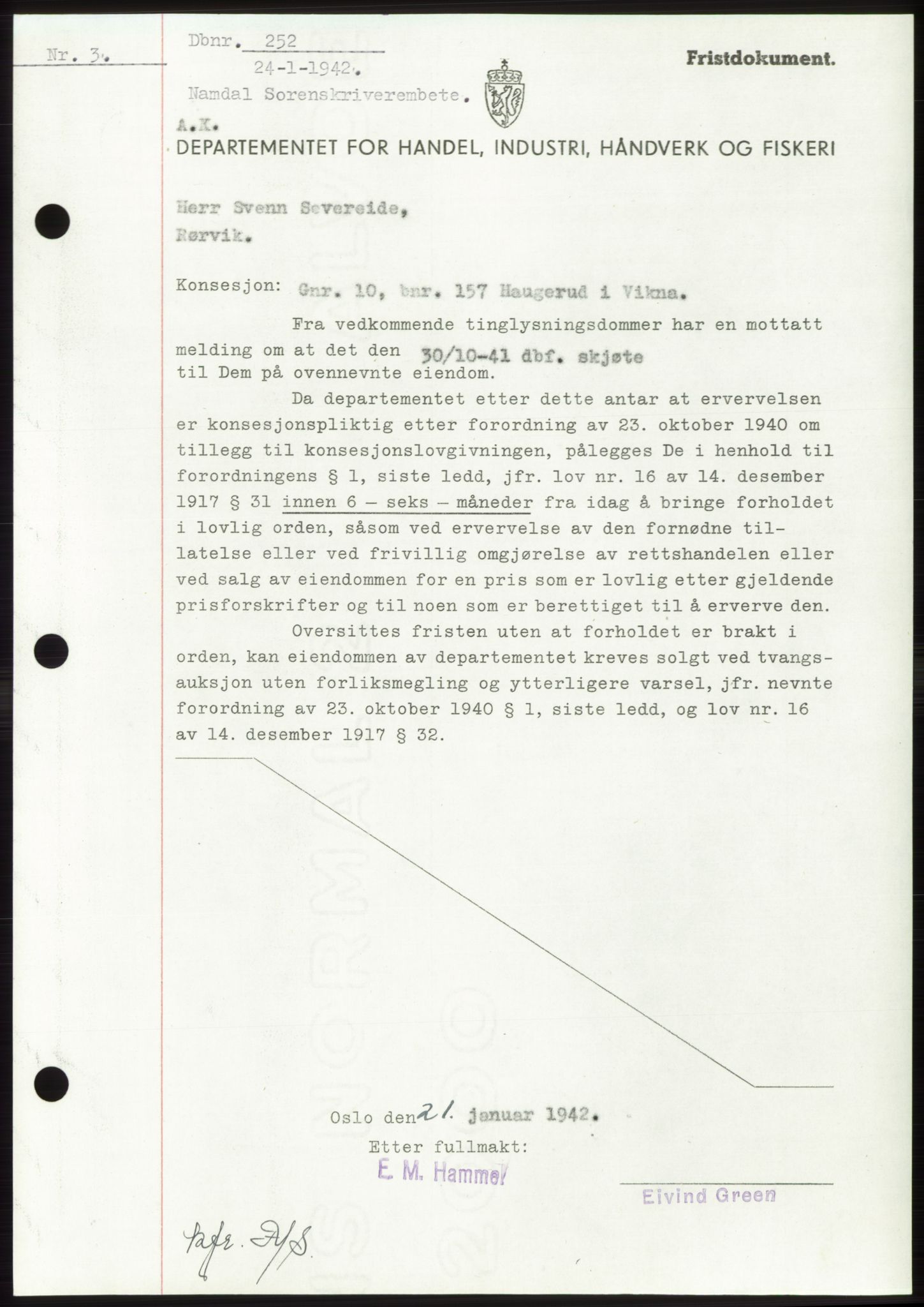 Namdal sorenskriveri, SAT/A-4133/1/2/2C: Pantebok nr. -, 1941-1942, Dagboknr: 252/1942