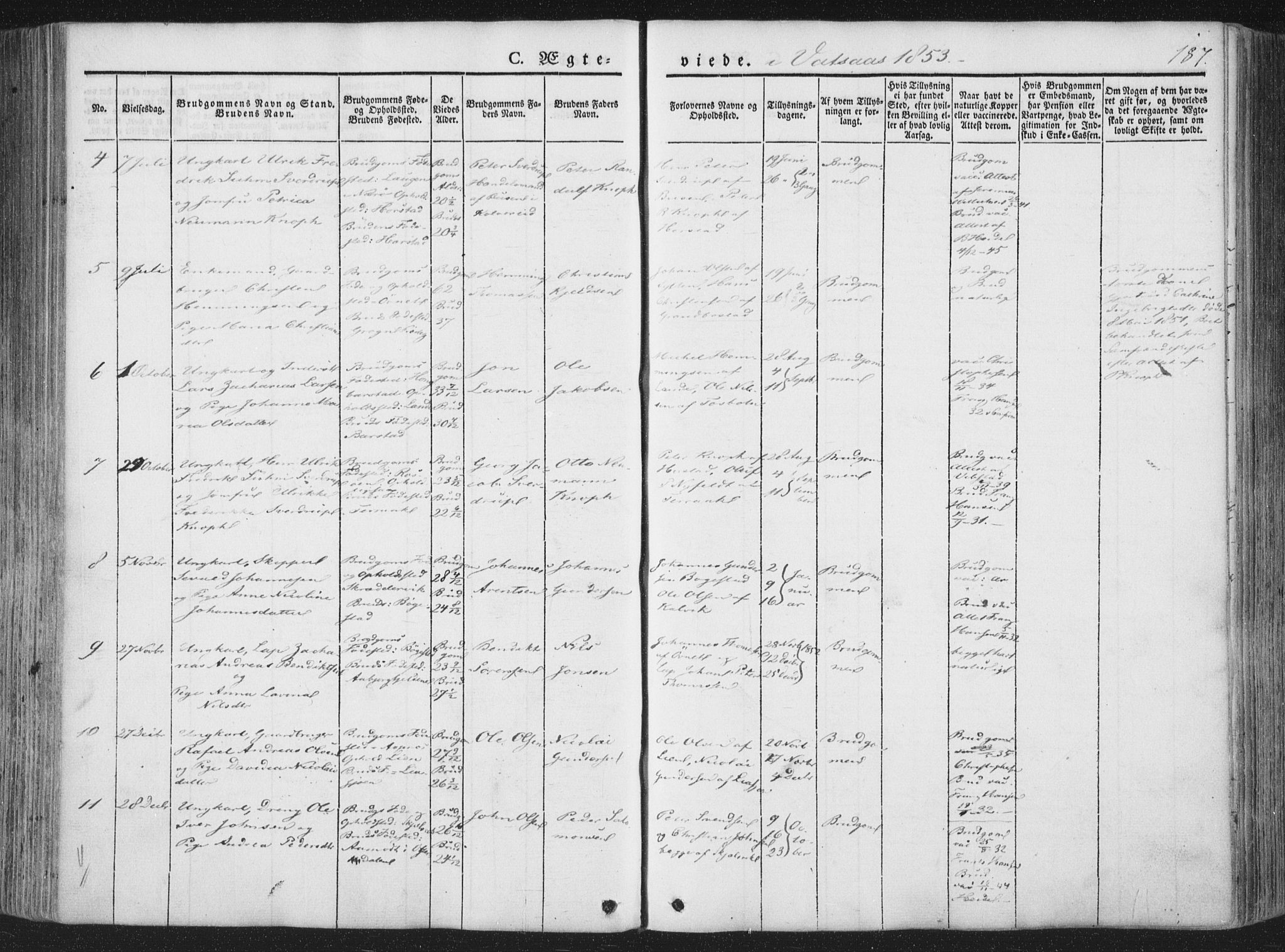 Ministerialprotokoller, klokkerbøker og fødselsregistre - Nordland, AV/SAT-A-1459/810/L0144: Ministerialbok nr. 810A07 /1, 1841-1862, s. 187