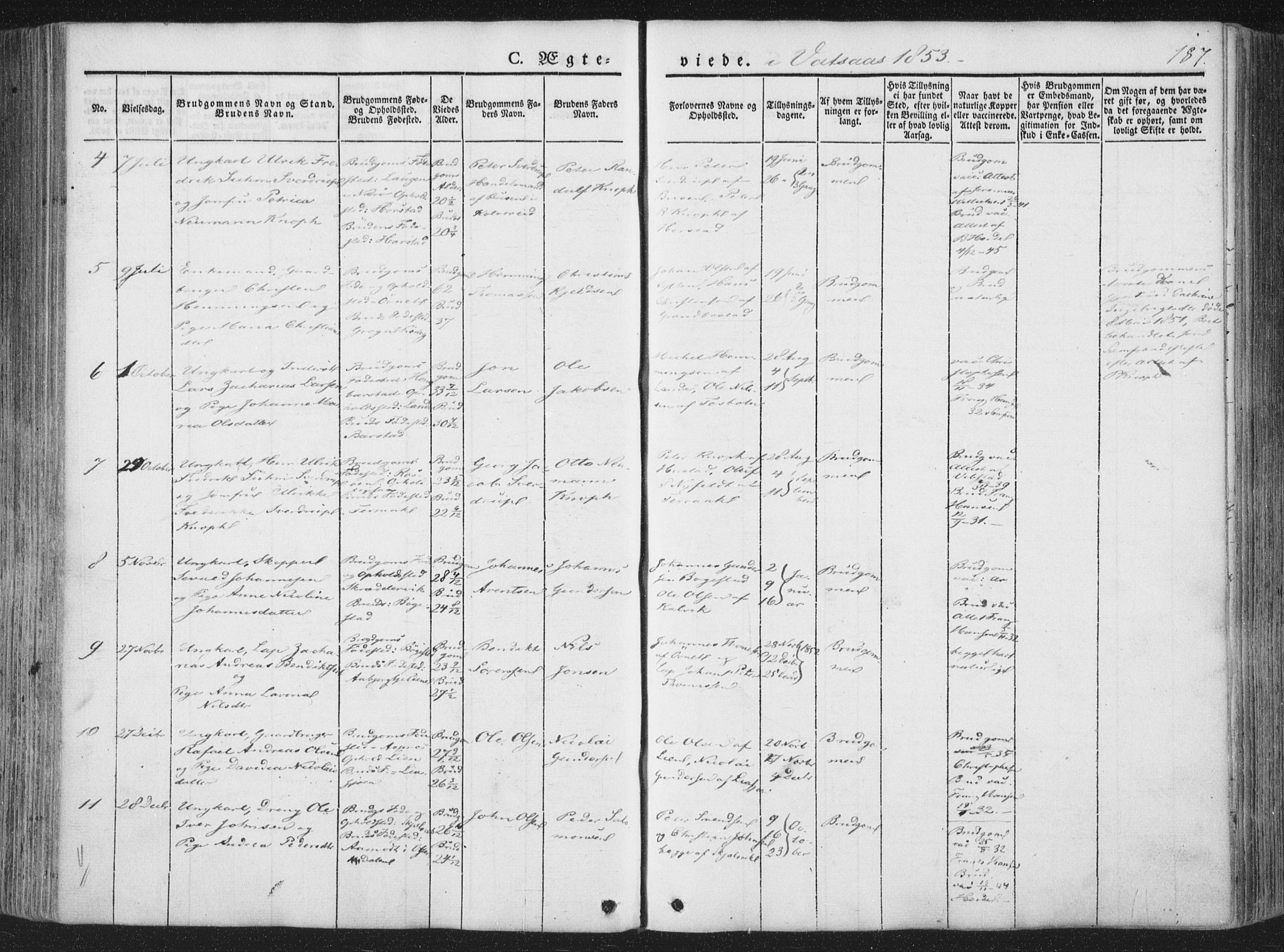 Ministerialprotokoller, klokkerbøker og fødselsregistre - Nordland, SAT/A-1459/810/L0144: Ministerialbok nr. 810A07 /1, 1841-1862, s. 187