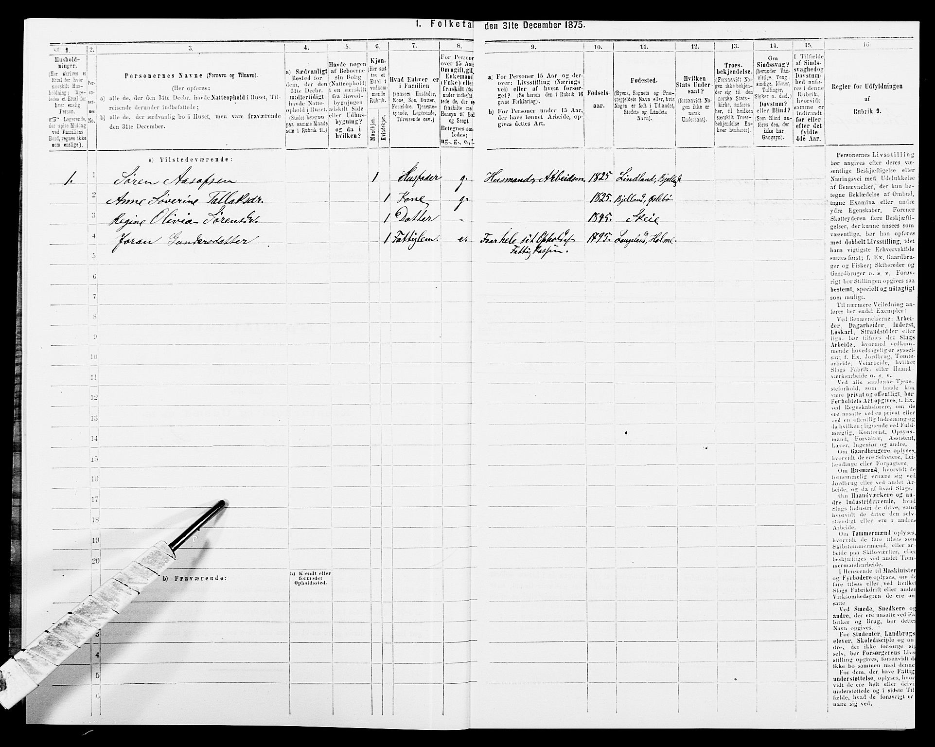 SAK, Folketelling 1875 for 1019L Mandal prestegjeld, Halse sokn og Harkmark sokn, 1875, s. 1133