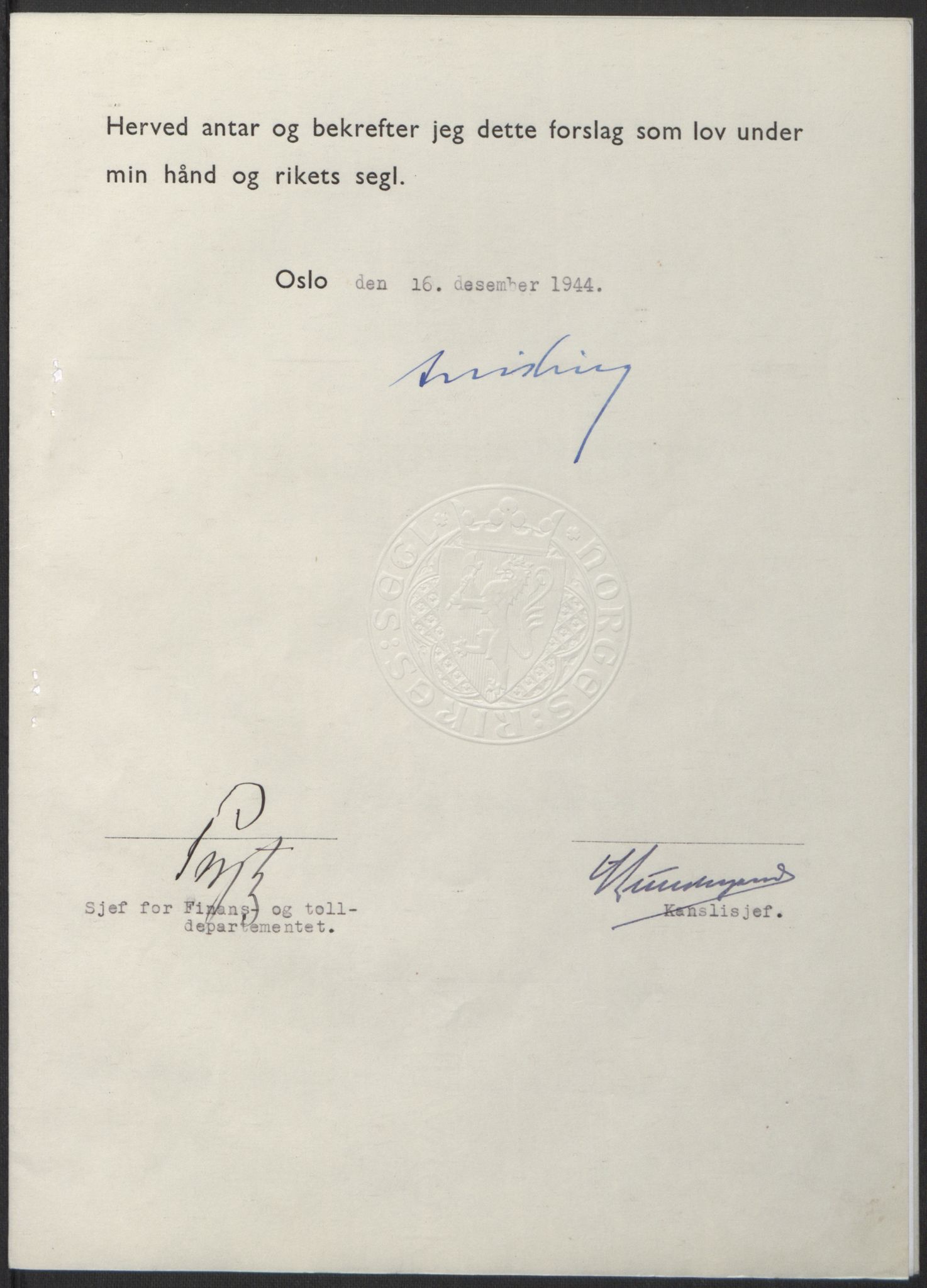 NS-administrasjonen 1940-1945 (Statsrådsekretariatet, de kommisariske statsråder mm), RA/S-4279/D/Db/L0100: Lover, 1944, s. 650