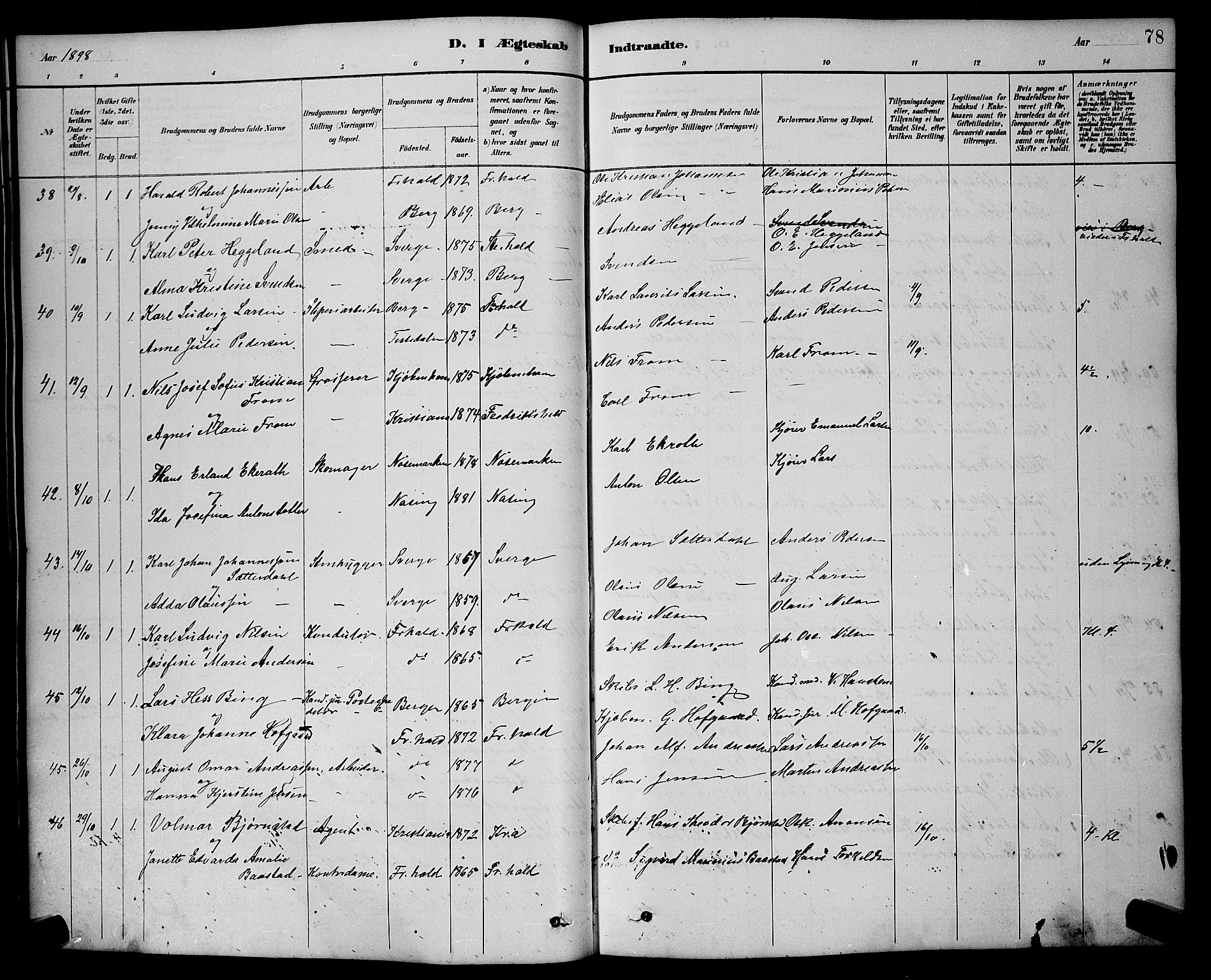 Halden prestekontor Kirkebøker, AV/SAO-A-10909/G/Ga/L0009: Klokkerbok nr. 9, 1885-1908, s. 78