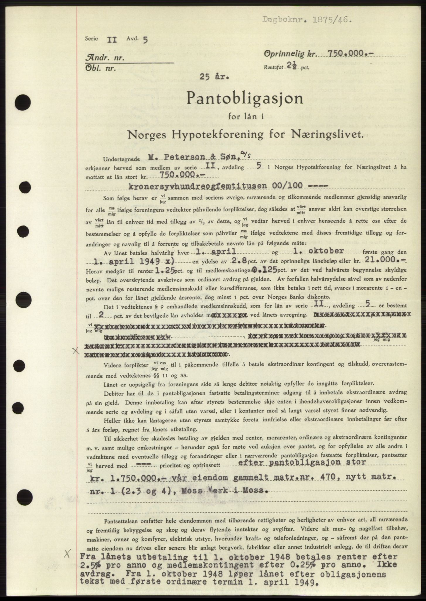 Moss sorenskriveri, SAO/A-10168: Pantebok nr. B15, 1946-1946, Dagboknr: 1875/1946