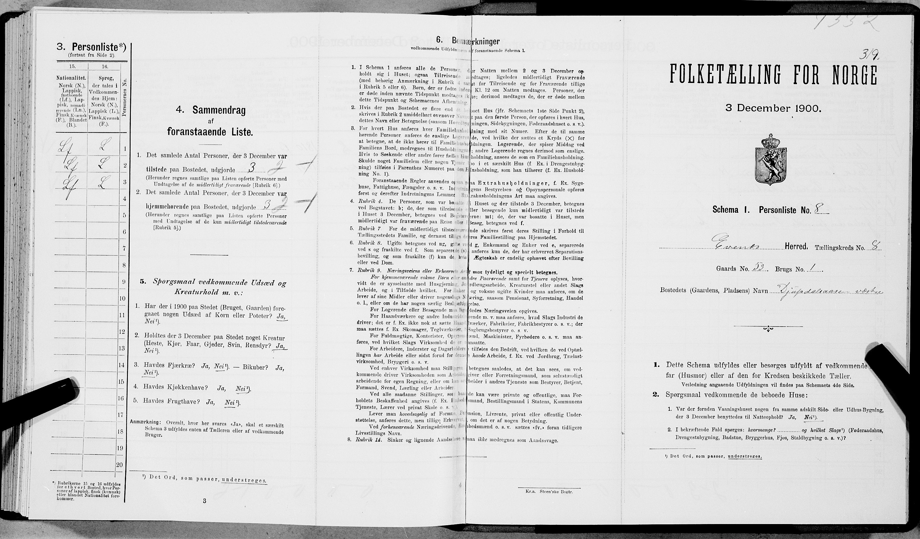 SAT, Folketelling 1900 for 1853 Evenes herred, 1900, s. 665