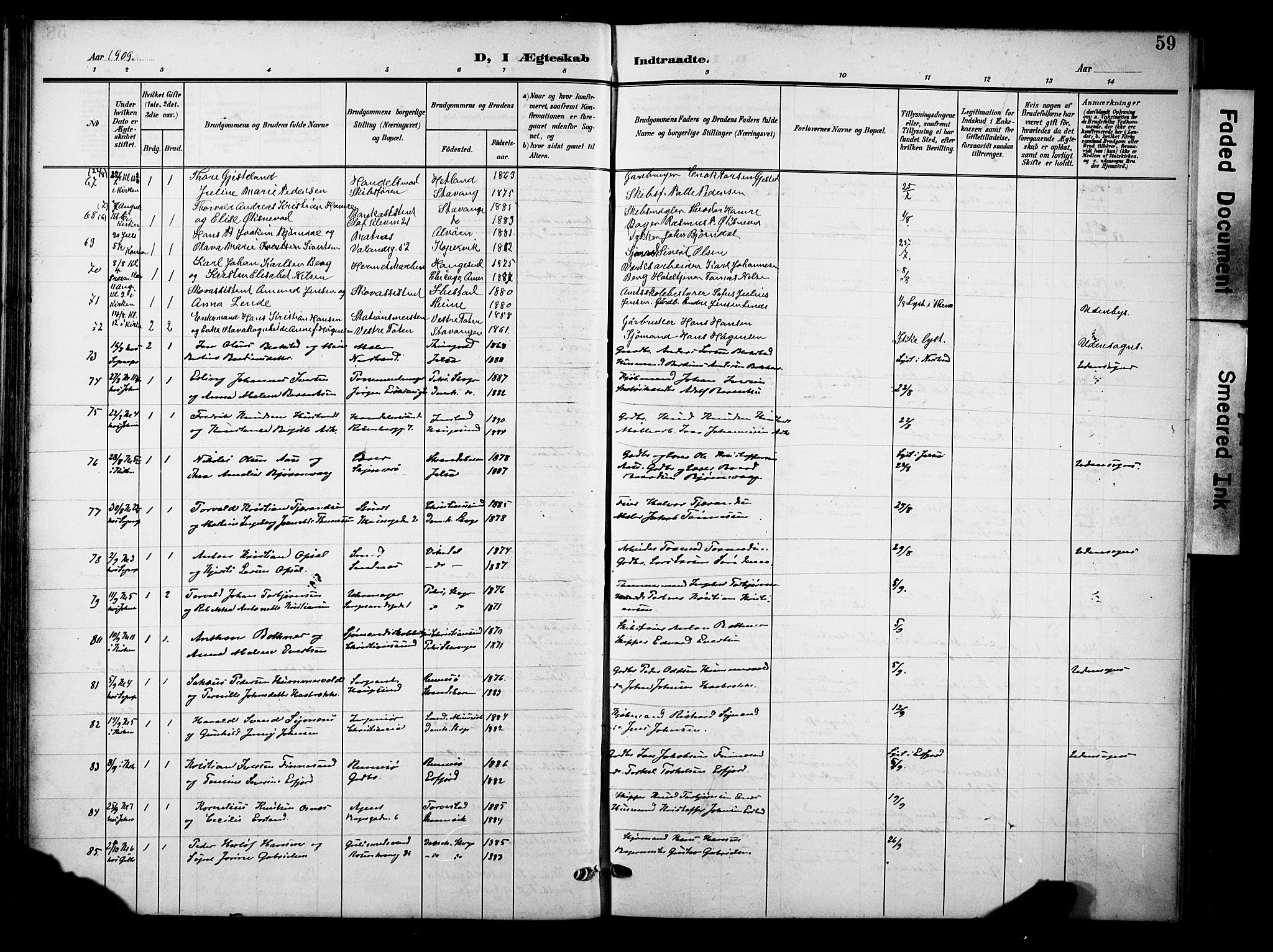 Domkirken sokneprestkontor, AV/SAST-A-101812/001/30/30BB/L0017: Klokkerbok nr. B 17, 1902-1921, s. 59