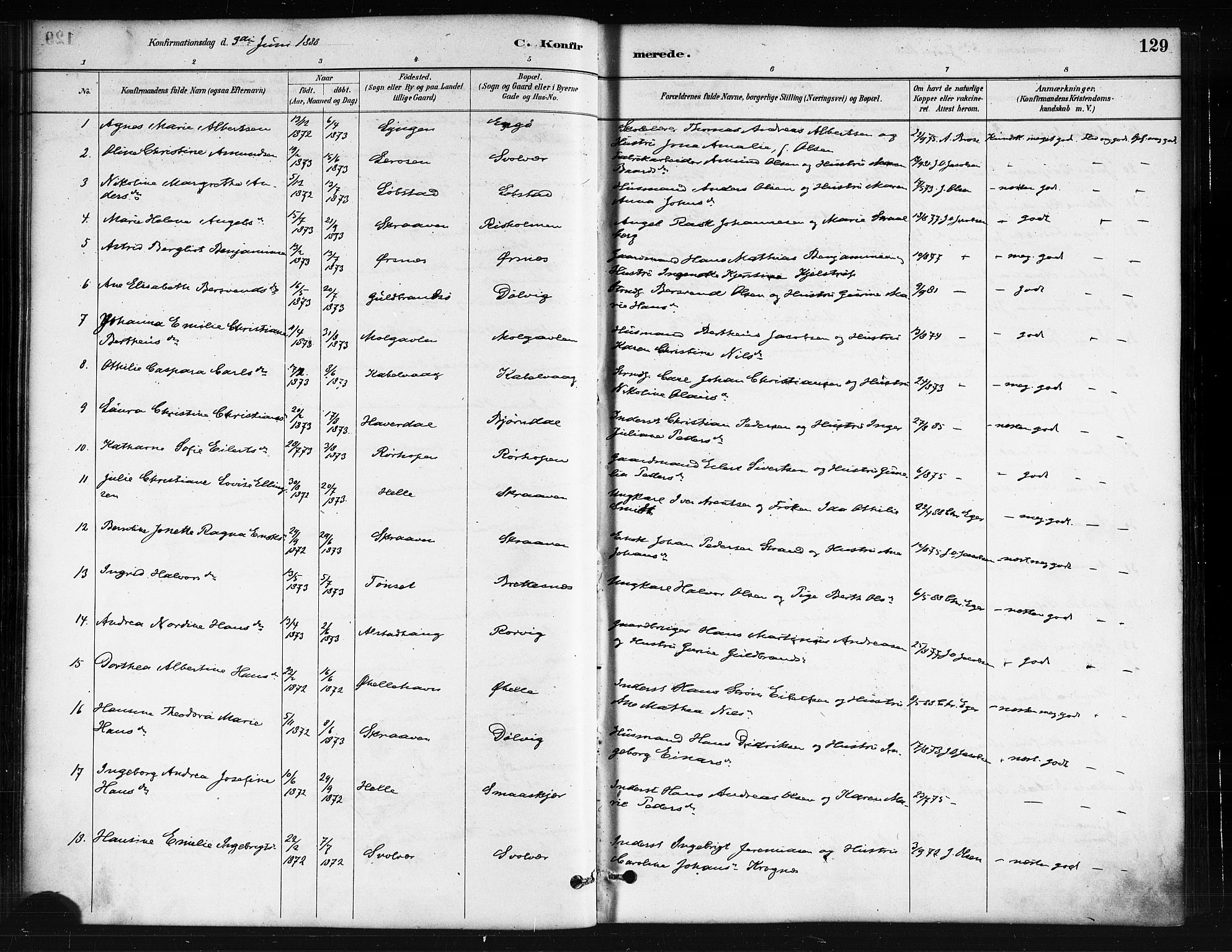 Ministerialprotokoller, klokkerbøker og fødselsregistre - Nordland, SAT/A-1459/874/L1059: Ministerialbok nr. 874A03, 1884-1890, s. 129