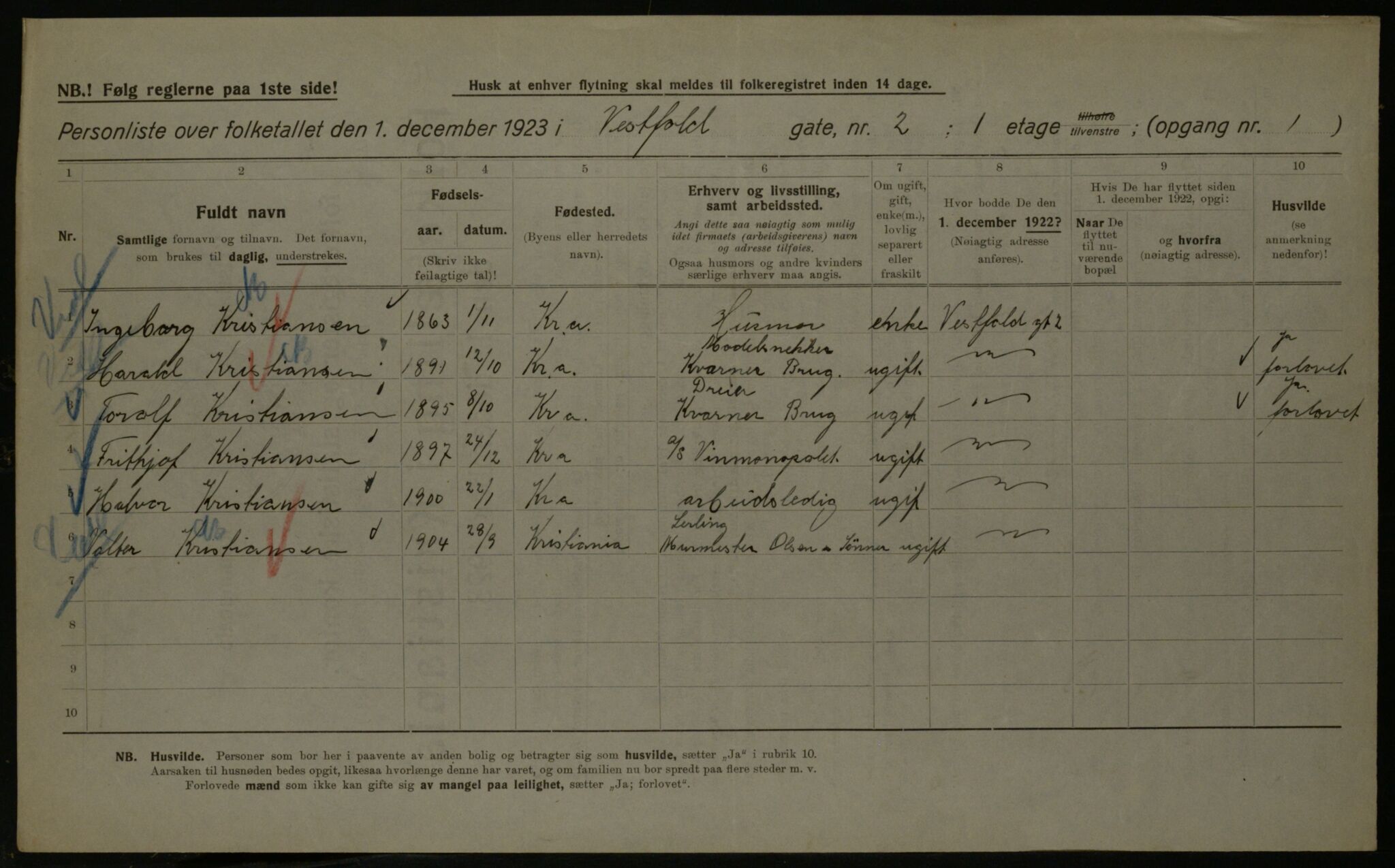 OBA, Kommunal folketelling 1.12.1923 for Kristiania, 1923, s. 135261