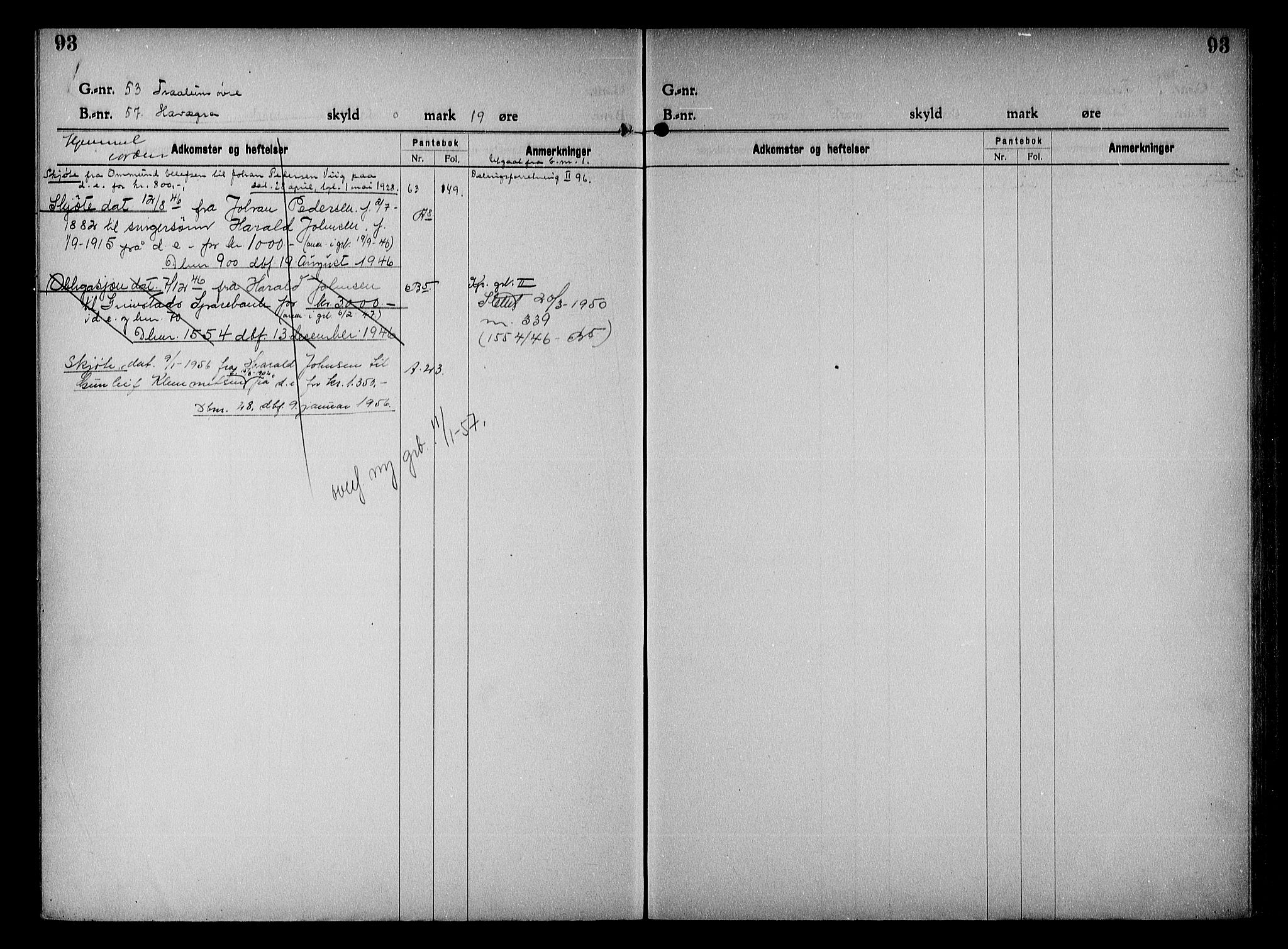 Vestre Nedenes/Sand sorenskriveri, SAK/1221-0010/G/Ga/L0023: Panteregister nr. 16, 1923-1957, s. 93