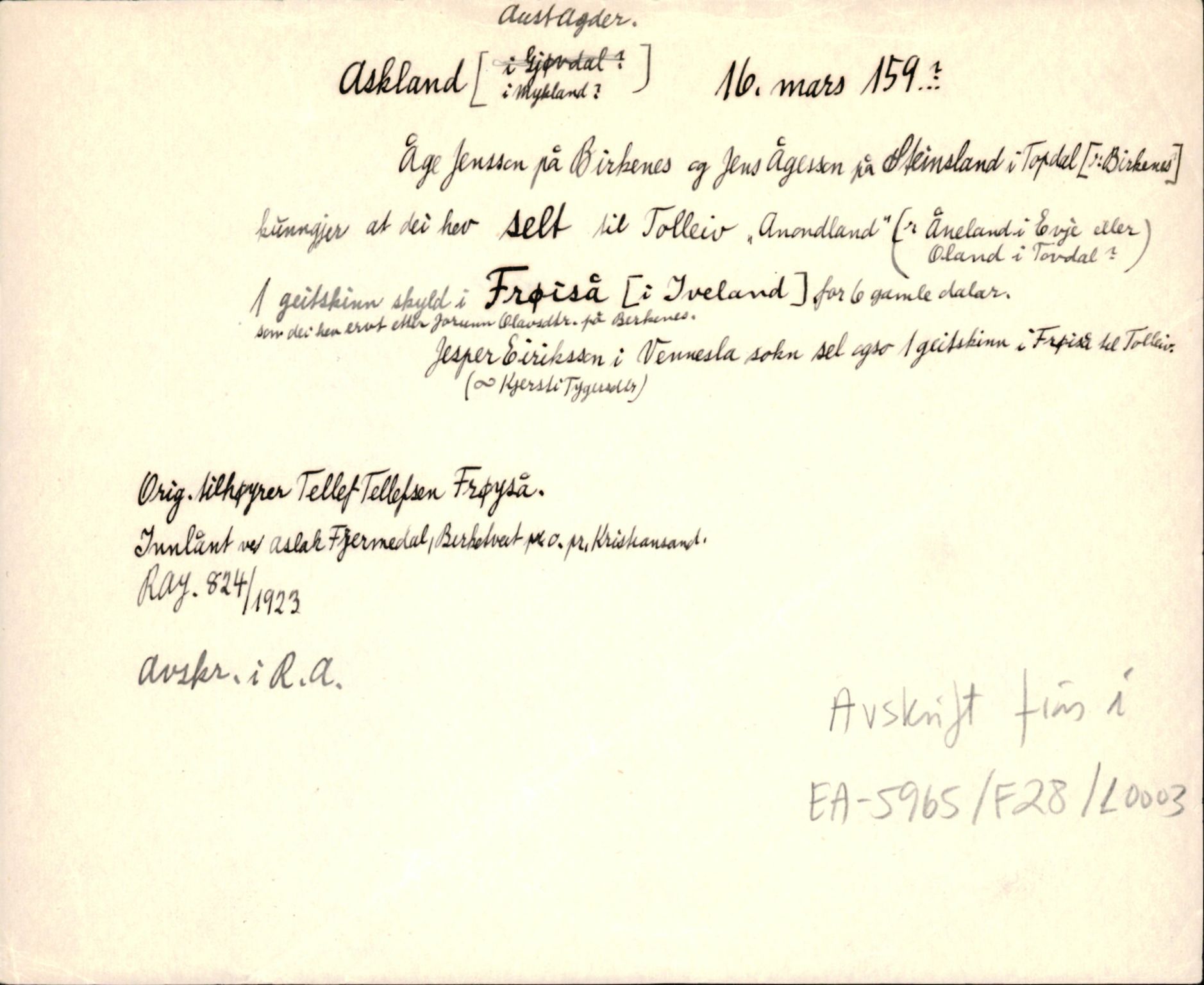Riksarkivets diplomsamling, AV/RA-EA-5965/F35/F35d/L0002: Innlånte diplomer, seddelregister, 1592-1620, s. 251
