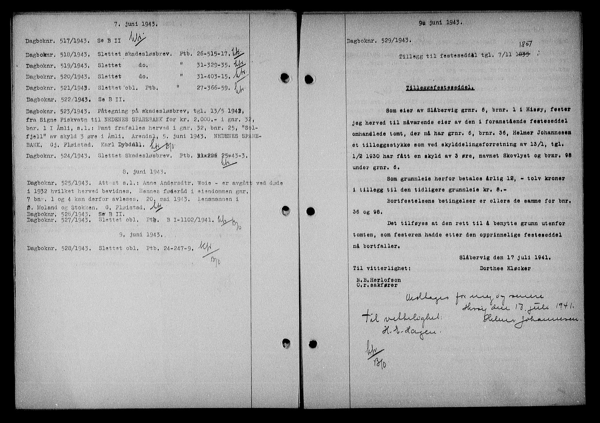 Nedenes sorenskriveri, AV/SAK-1221-0006/G/Gb/Gba/L0050: Pantebok nr. A-IV, 1942-1943, Dagboknr: 529/1943